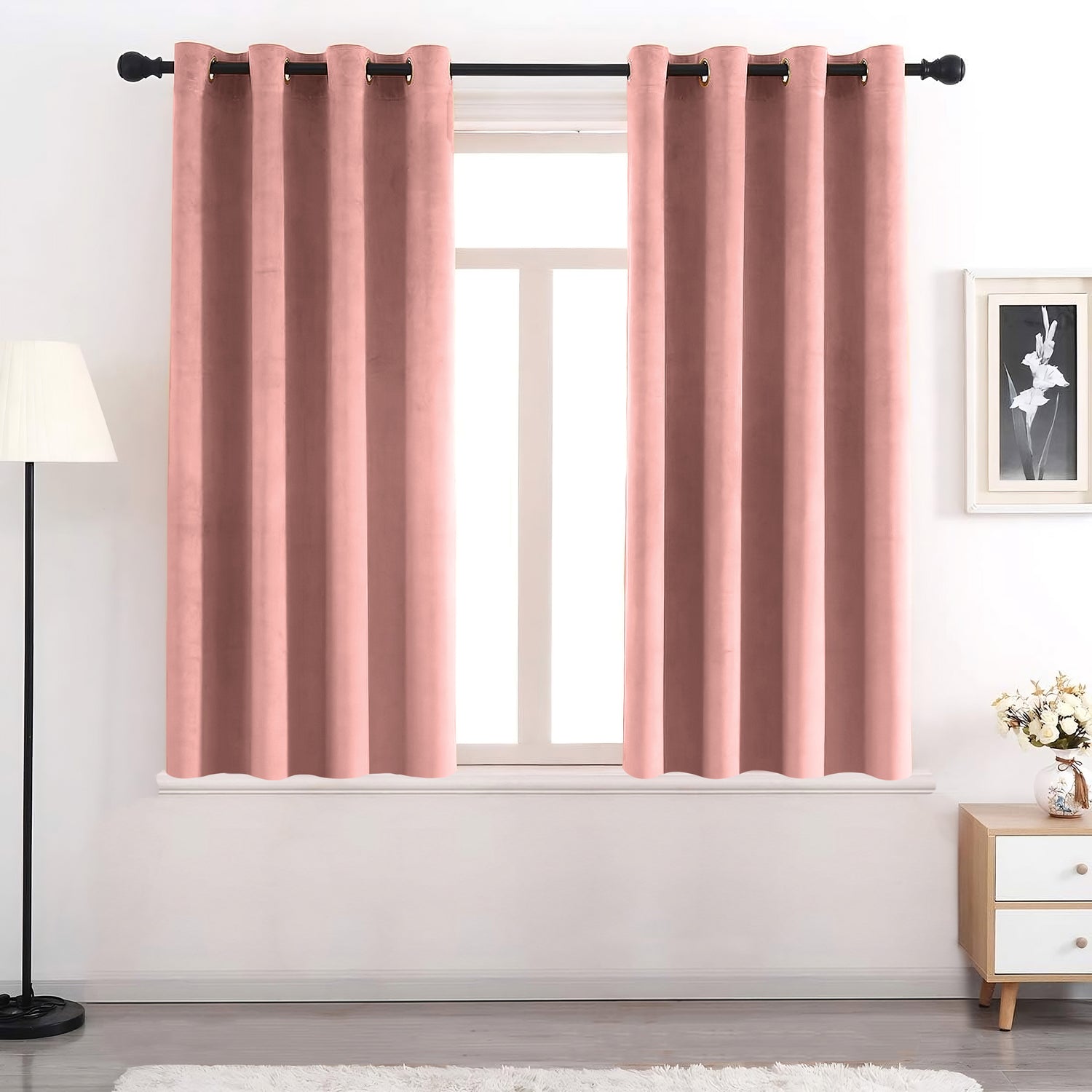Set of 2 Room Darkening Solid Velvet Grommet Curtains