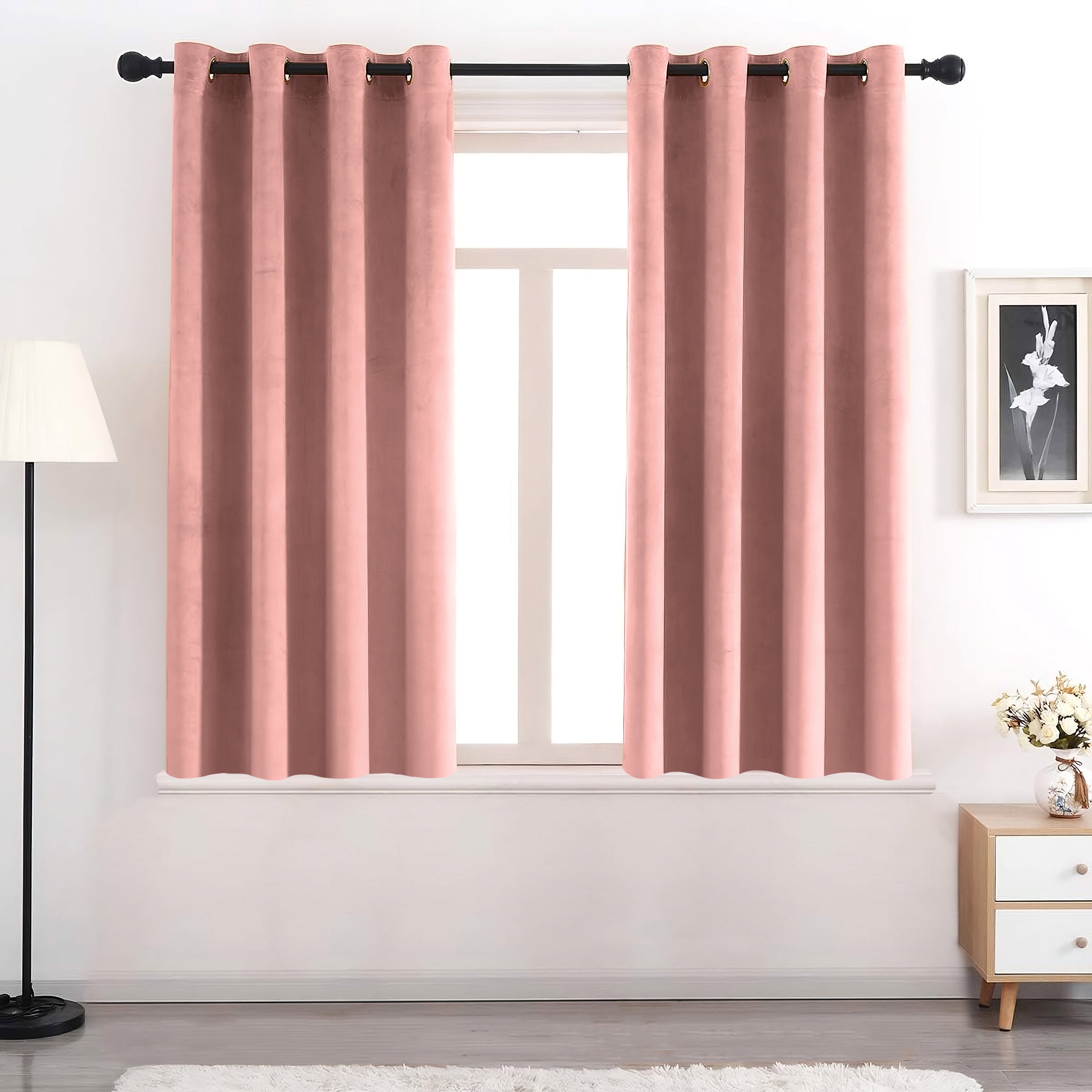 Set of 2 Room Darkening Solid Velvet Grommet Curtains