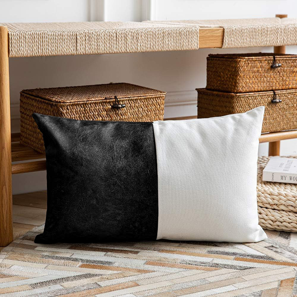 Set of 2 Solid Faux Leather Throw/Pillow Cushion Covers