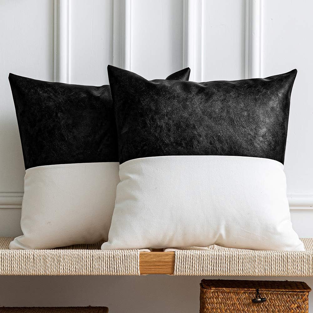 Set of 2 Solid Faux Leather Throw/Pillow Cushion Covers