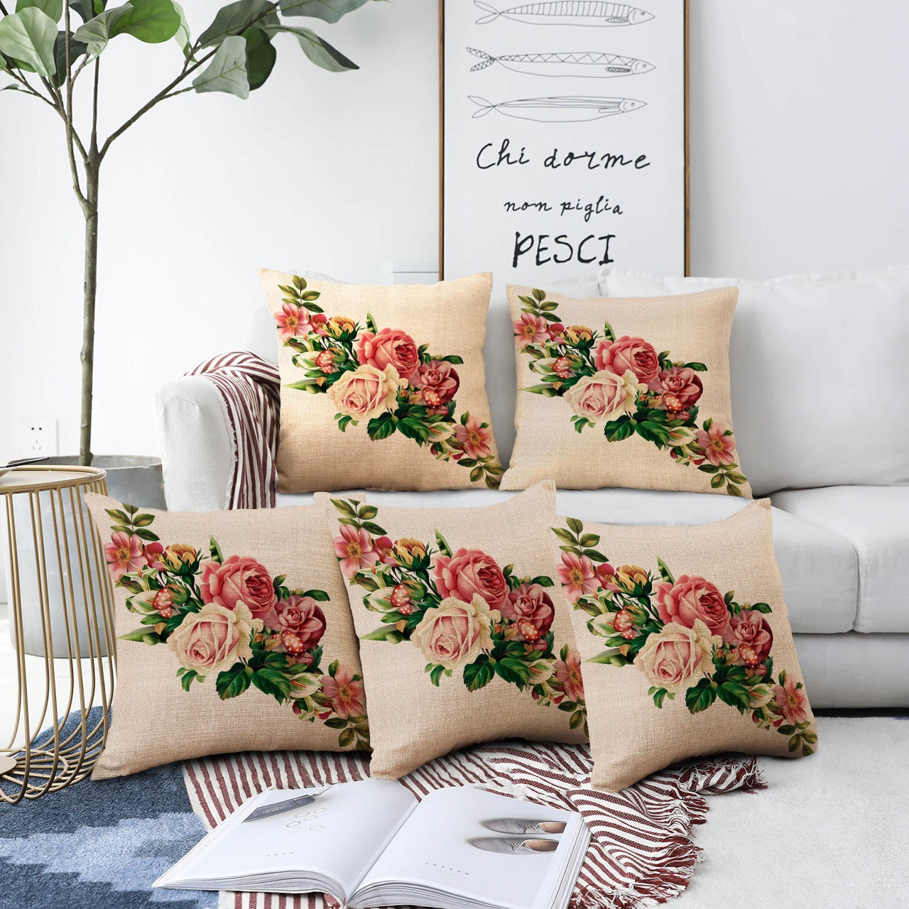 Set of 5 Jute Throw Pillow/Cushion Covers