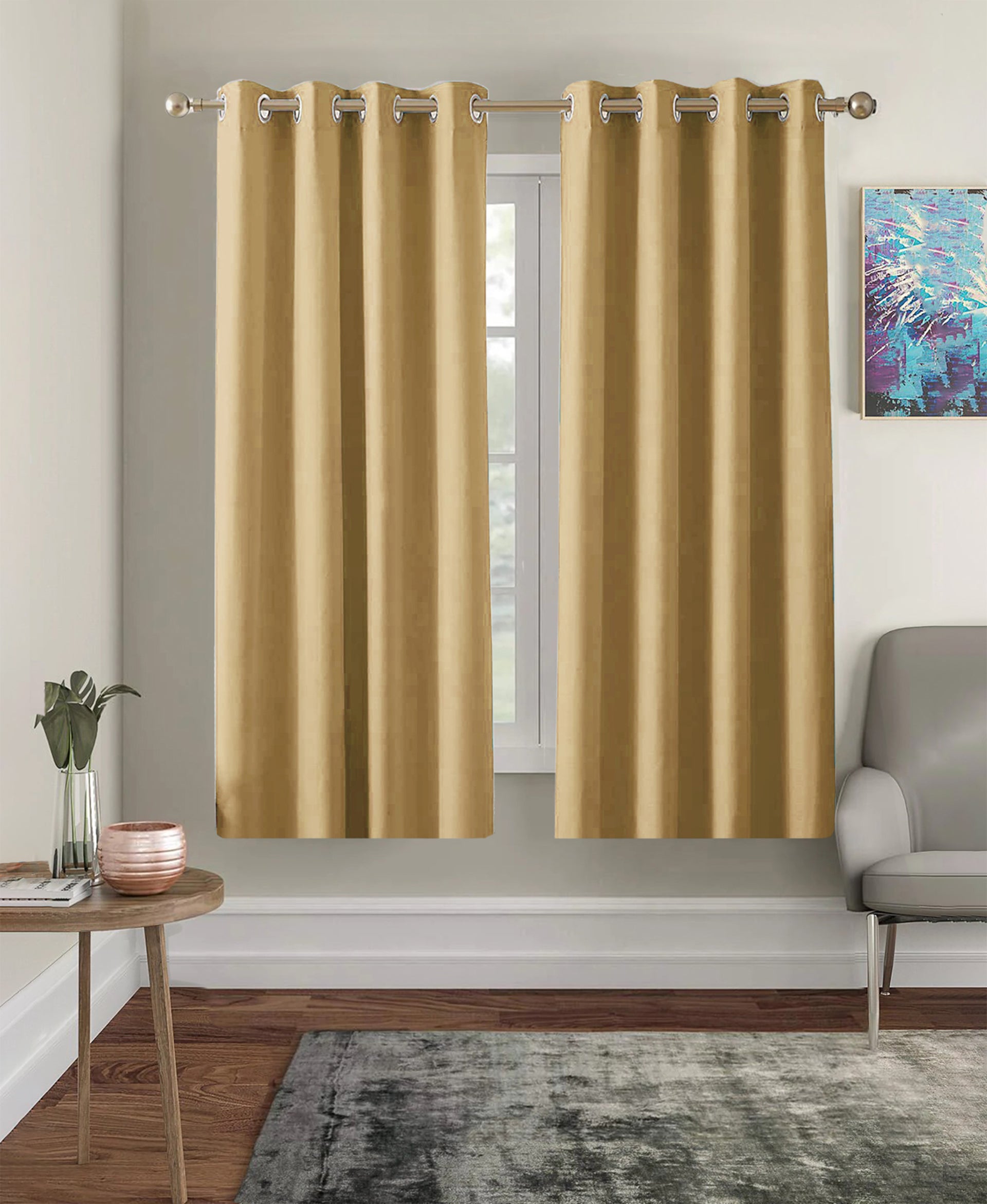 Set of 2 Blackout Solid Polyster Grommet Curtains