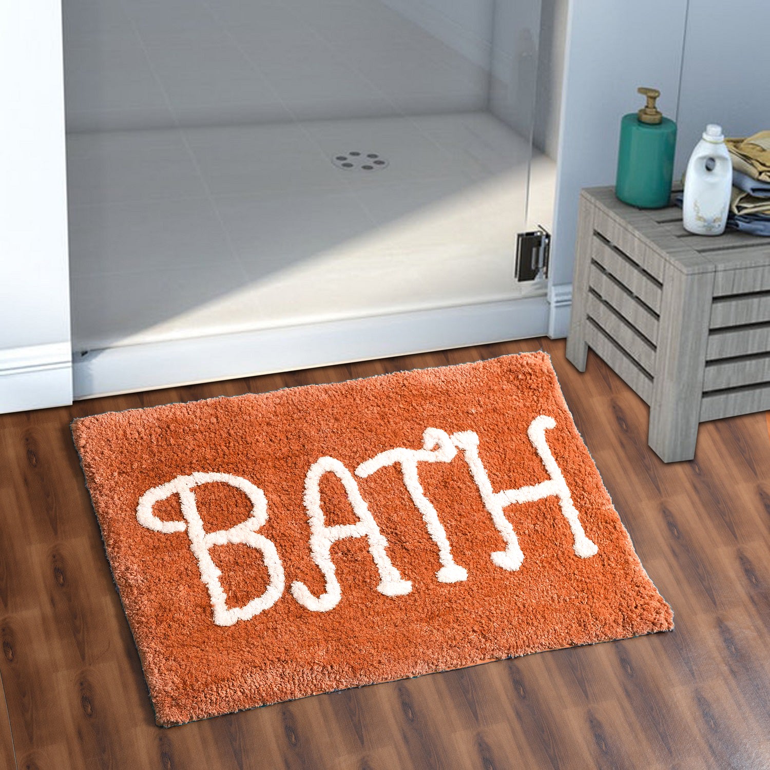 Premium Microfiber Modern Anti Slip Bathmat, Peach