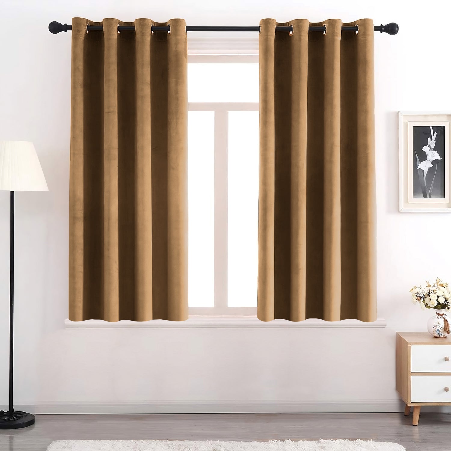 Set of 2 Room Darkening Solid Velvet Grommet Curtains
