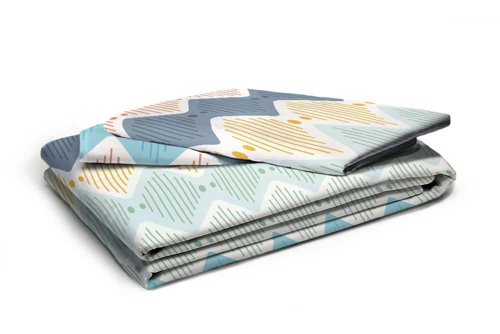 Premium Blue & Yellow Geometry Glace Cotton 300 TC King Bedsheet with 2 Pillow Covers
