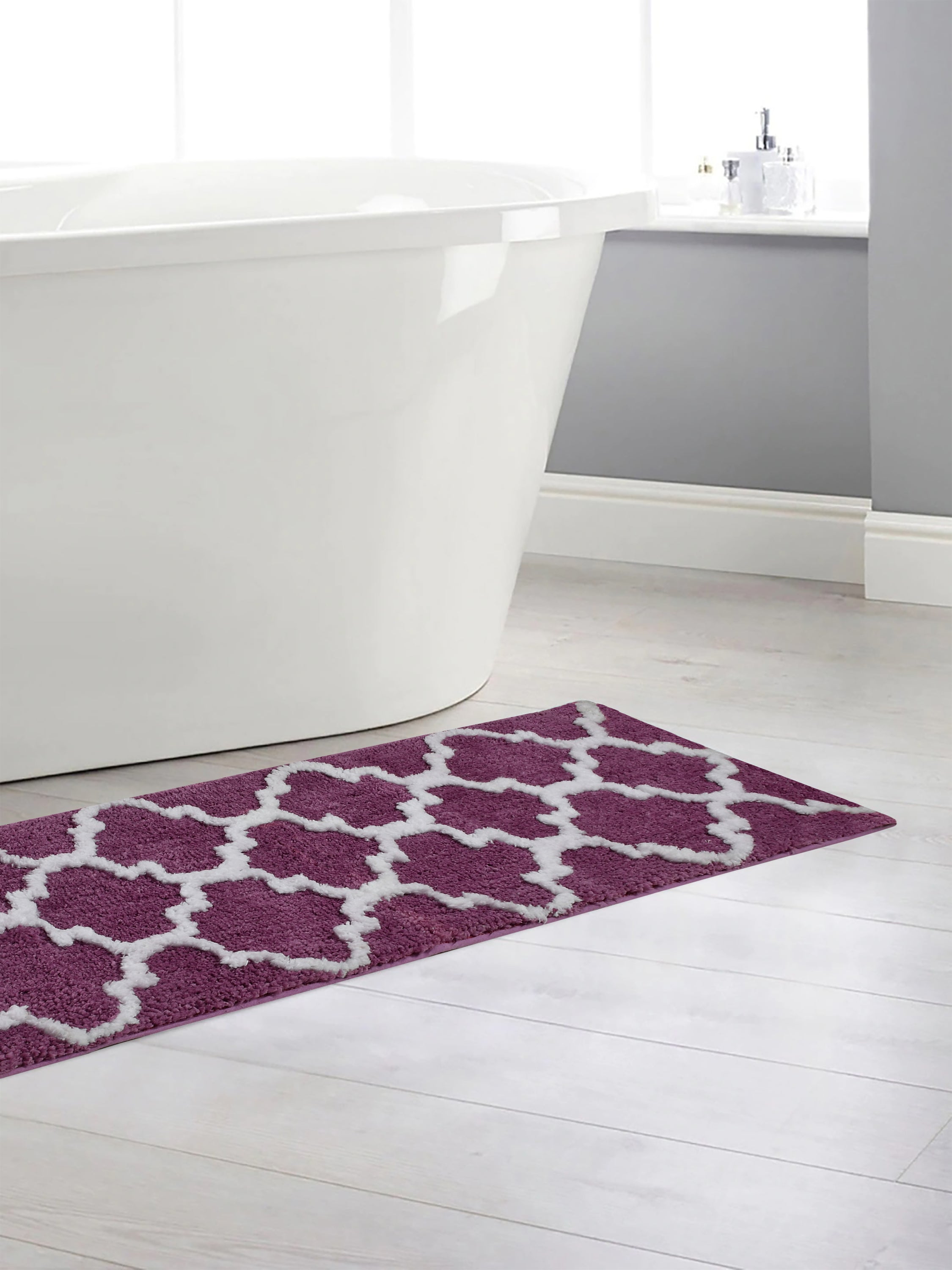 Soft Microfiber Abstract Moroccan Designer Anti Slip Runner, Wine