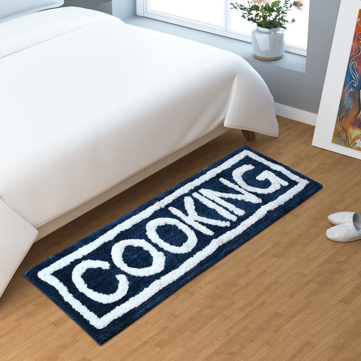 Soft Microfiber Kitchen Designer Anti Slip Runner, Navy