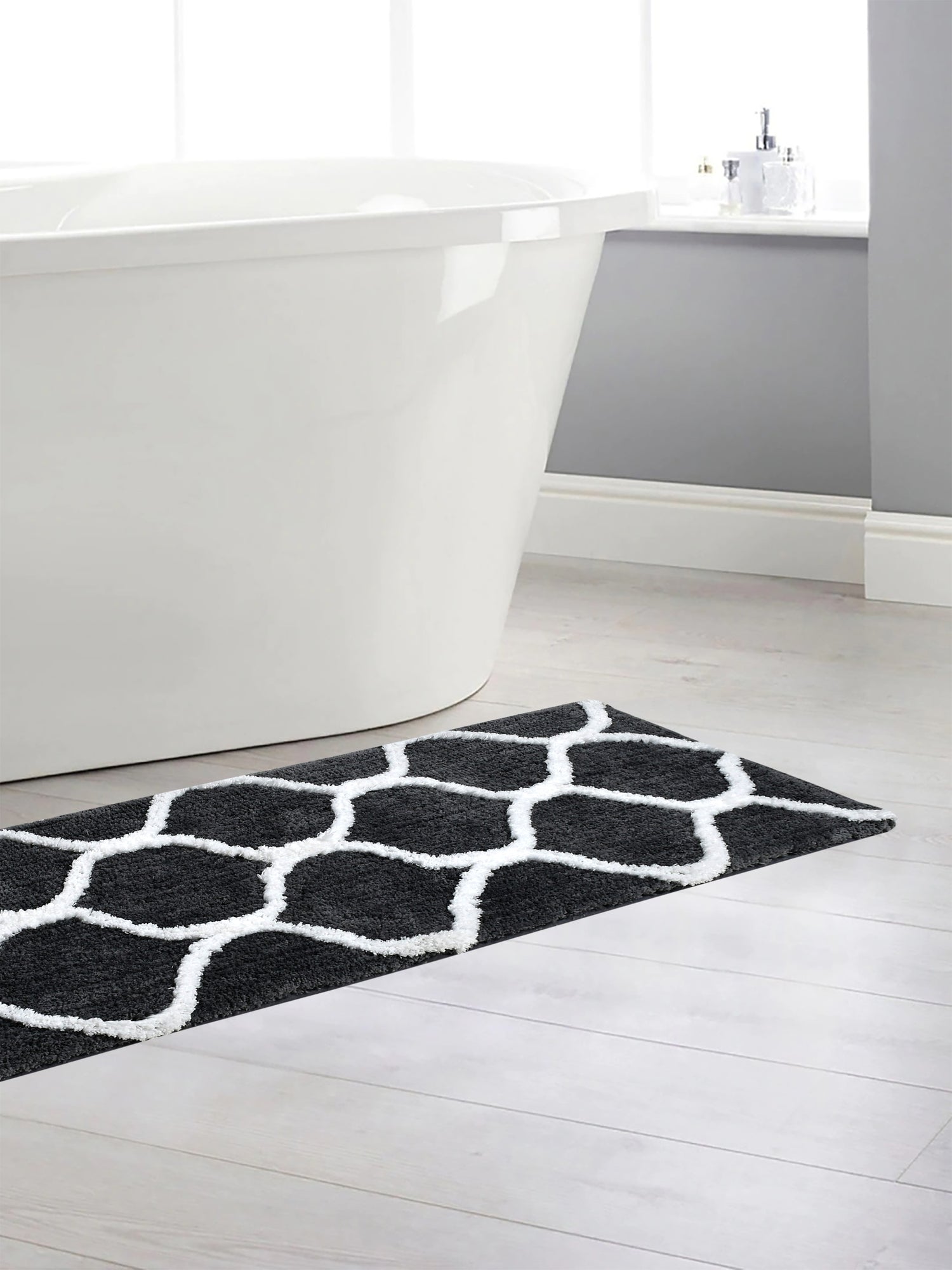 Soft Microfiber Abstract Swish Designer Anti Slip Runner, Grey