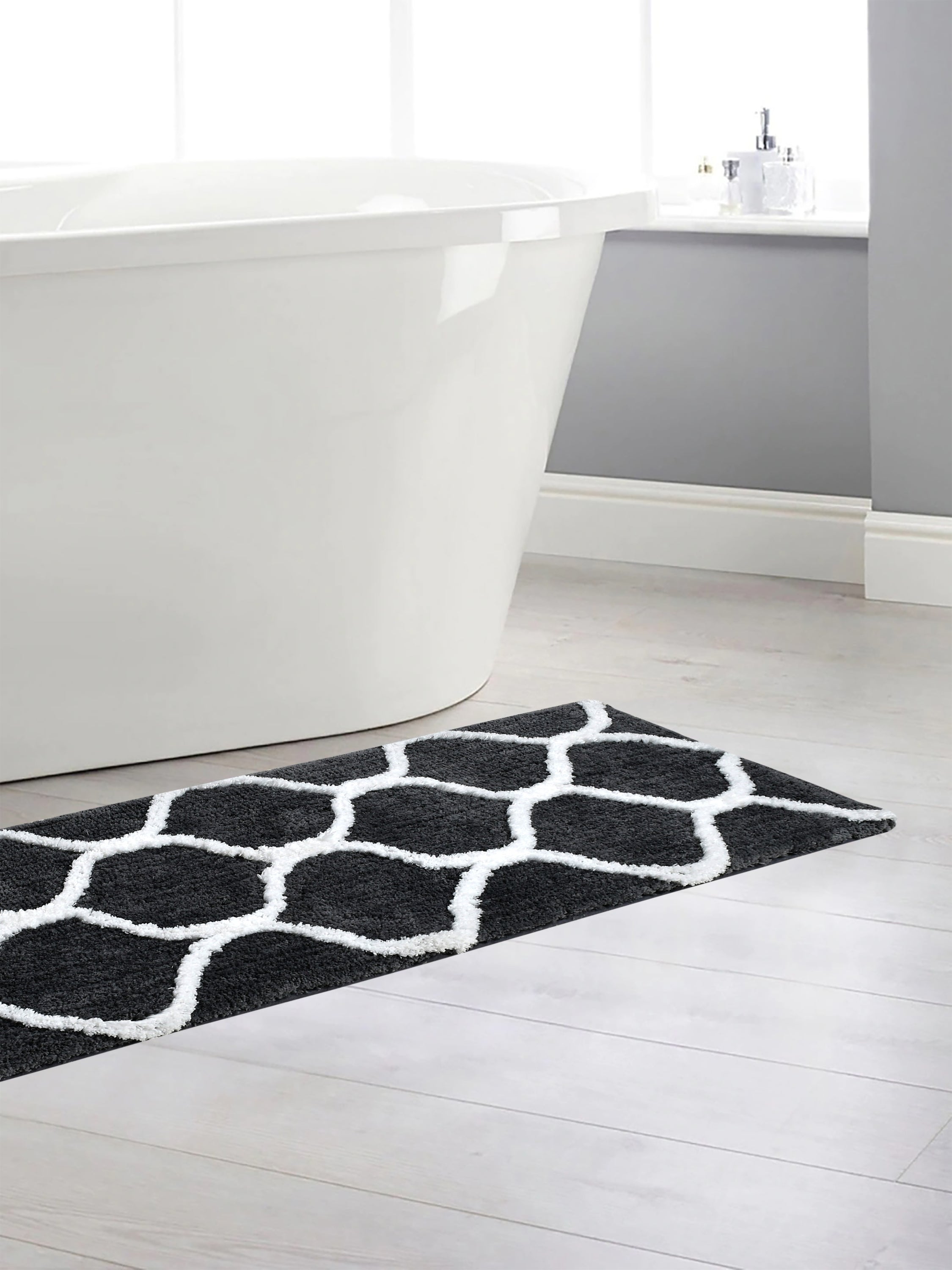 Soft Microfiber Abstract Swish Designer Anti Slip Runner, Grey