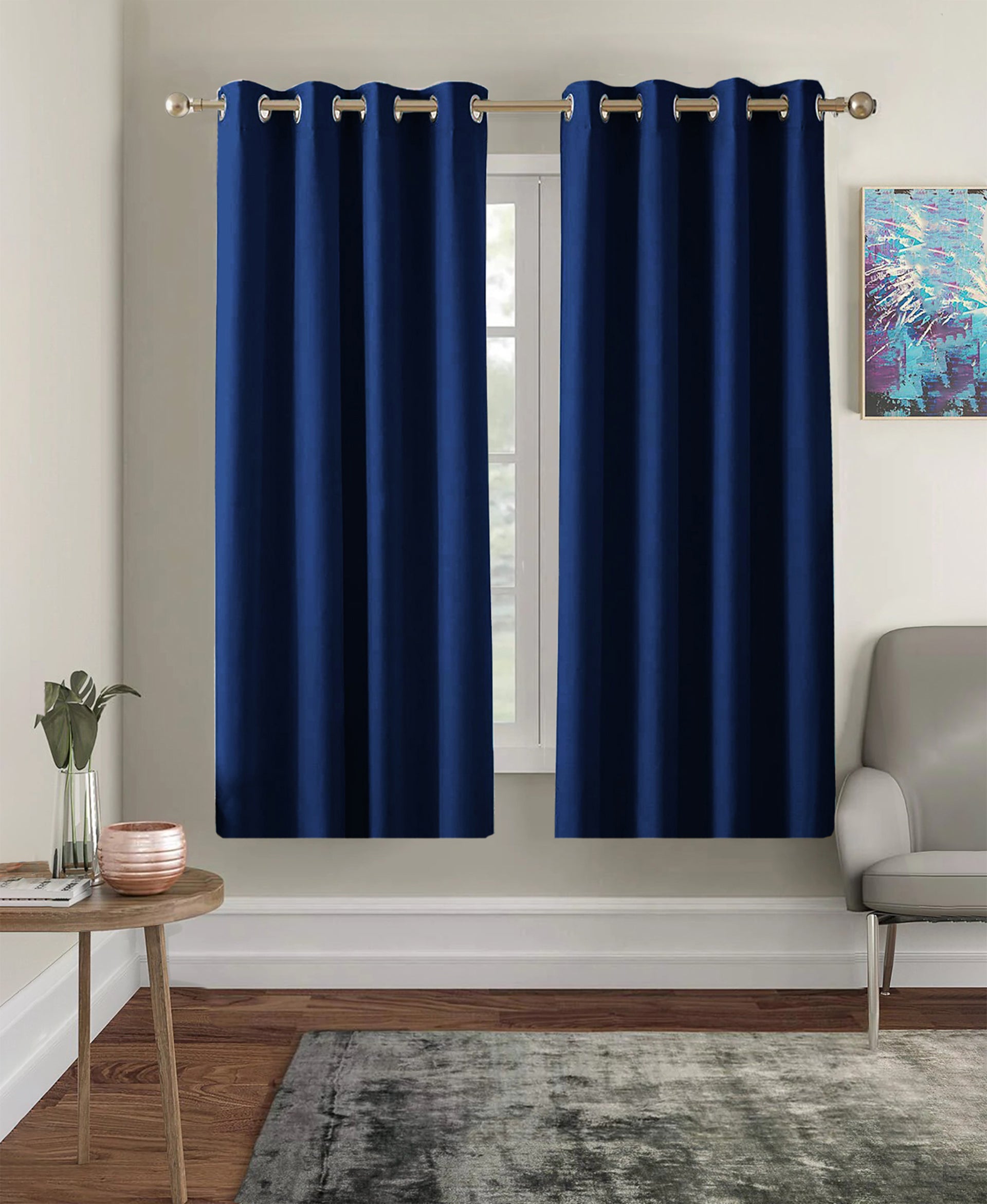 Set of 2 Blackout Solid Polyster Grommet Curtains