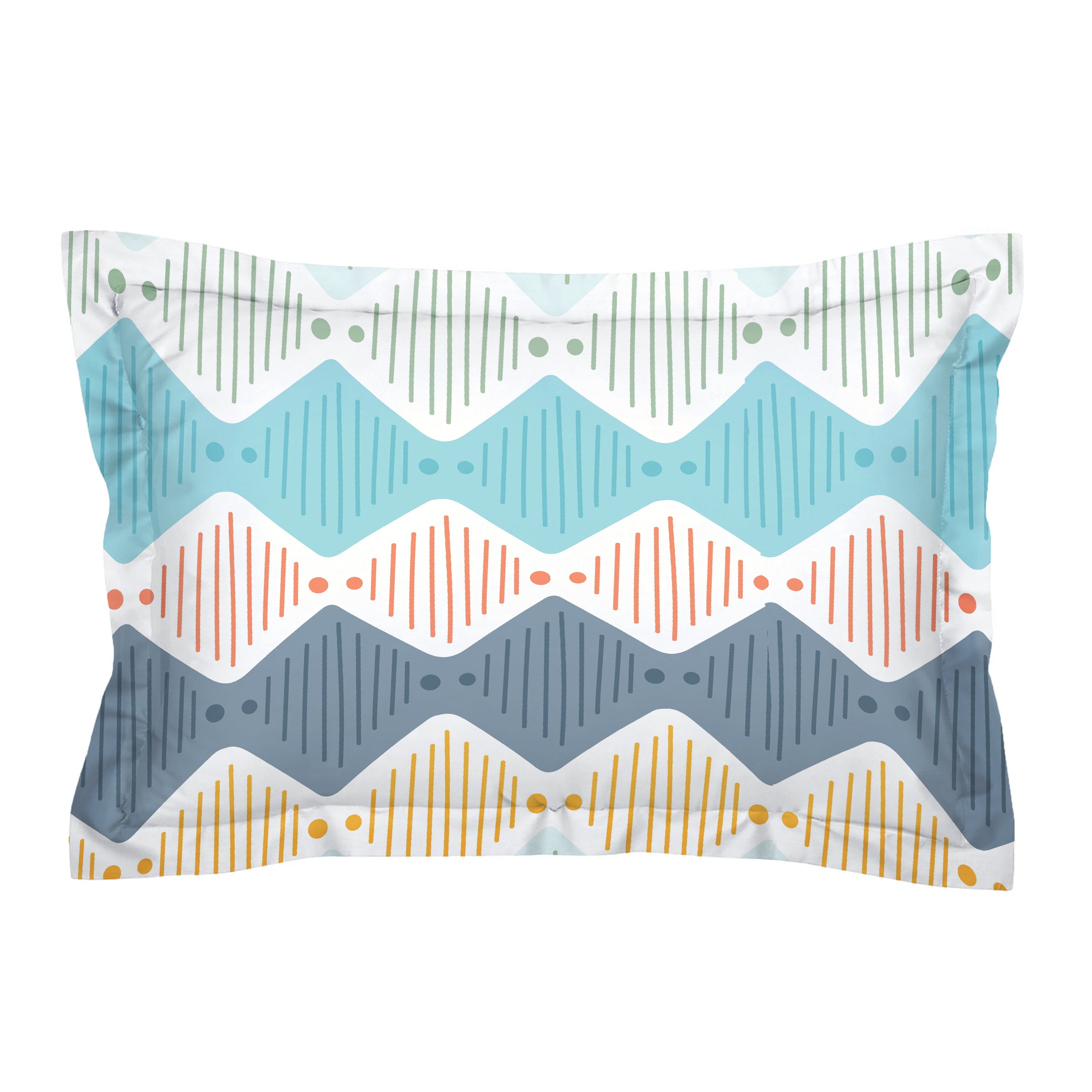 Premium Blue & Yellow Geometry Glace Cotton 300 TC King Bedsheet with 2 Pillow Covers