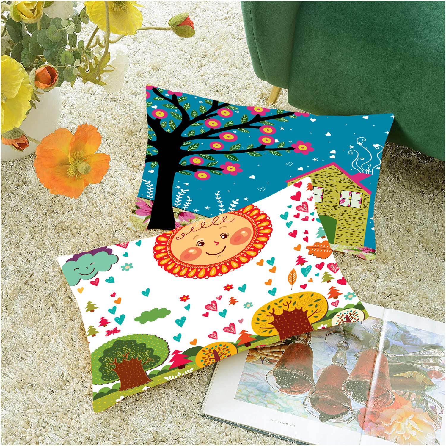 Set of 5 Jute Throw Pillow/Cushion Covers