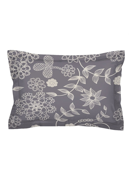 Premium Grey Floral Glace Cotton 300 TC King Bedsheet with 2 Pillow Covers