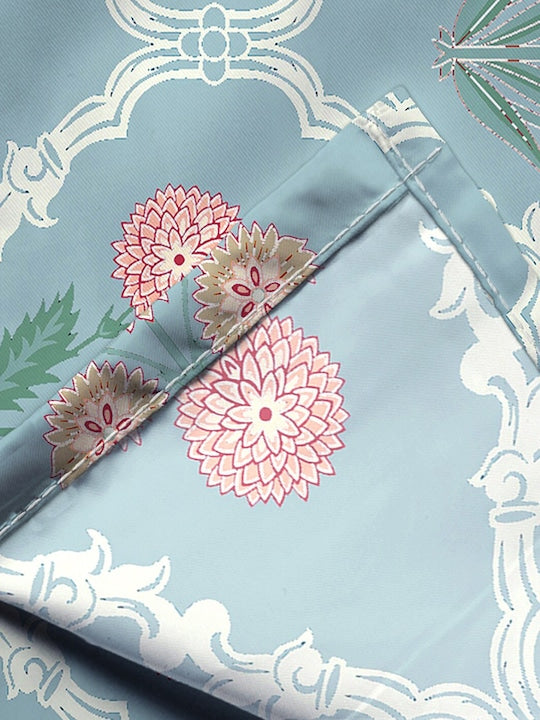 Premium Blue & Pink Ethnic Motifs Glace Glace Cotton 300 TC King Bedsheet & 2 Pillow Covers