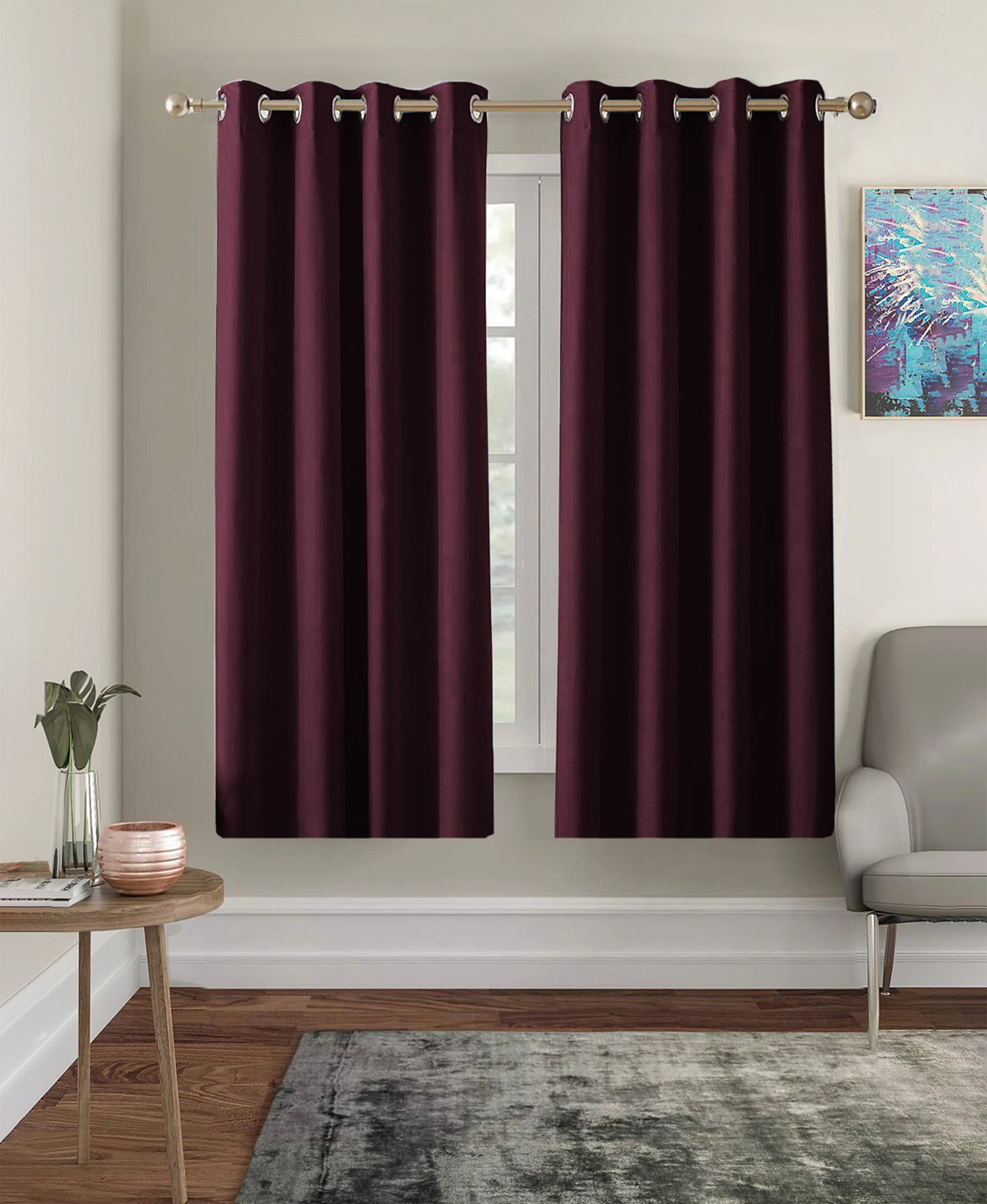 Set of 2 Blackout Solid Polyster Grommet Curtains