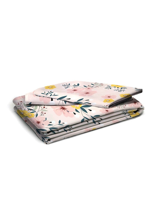 Premium Peach-Coloured Floral Cotton 300 TC King Bedsheet & 2 Pillow Covers
