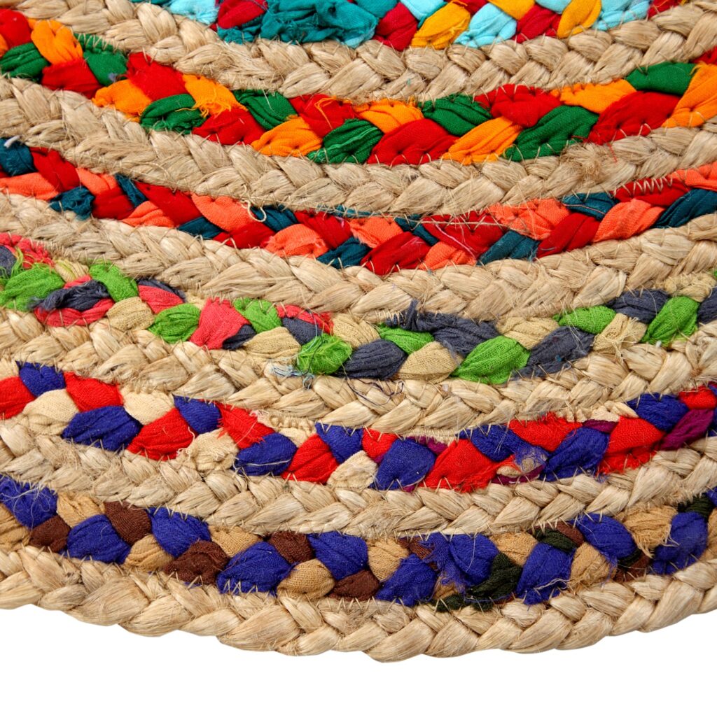 Jute and Cotton Chindi Round Braided Modern Floor Rug Carpet