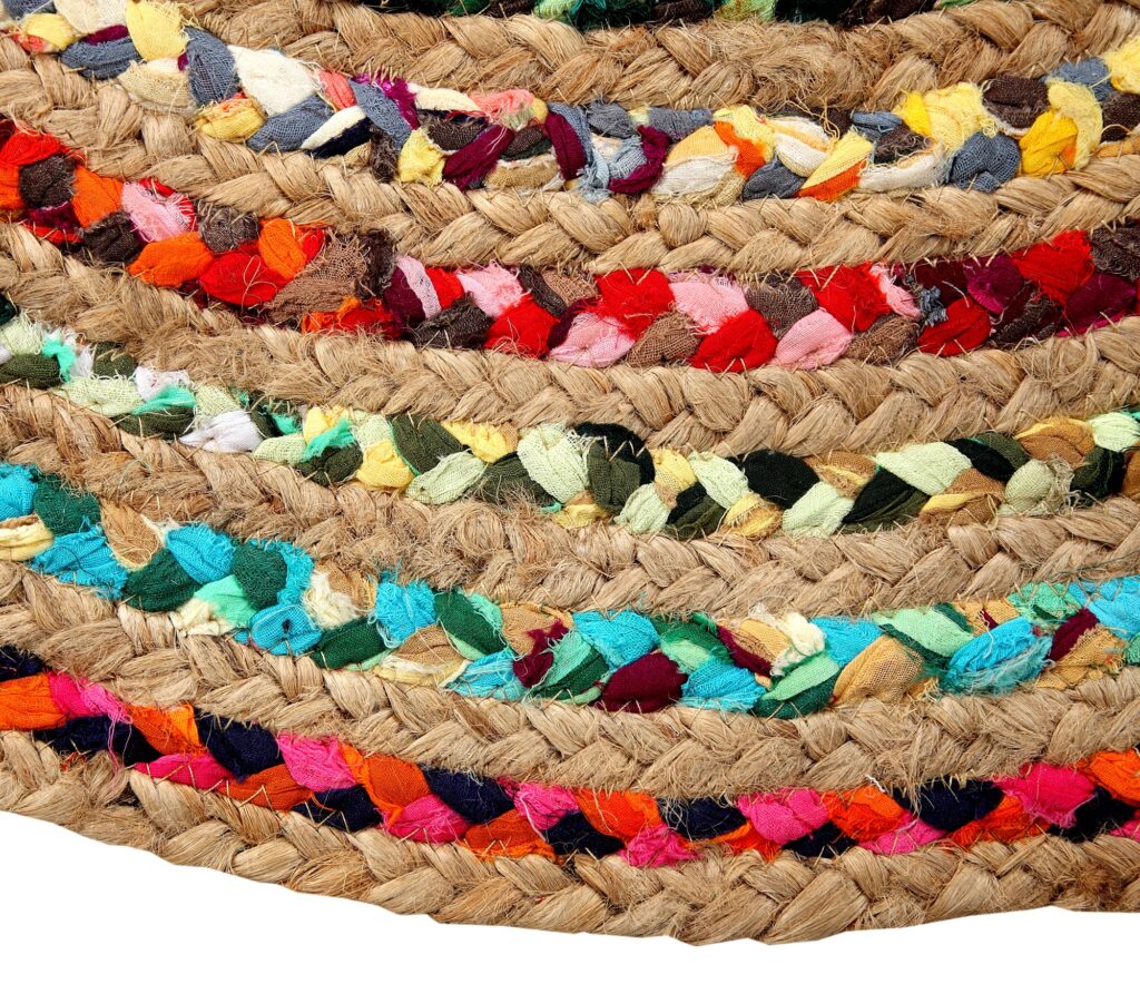 Jute and Cotton Chindi Round Braided Modern Floor Rug Carpet