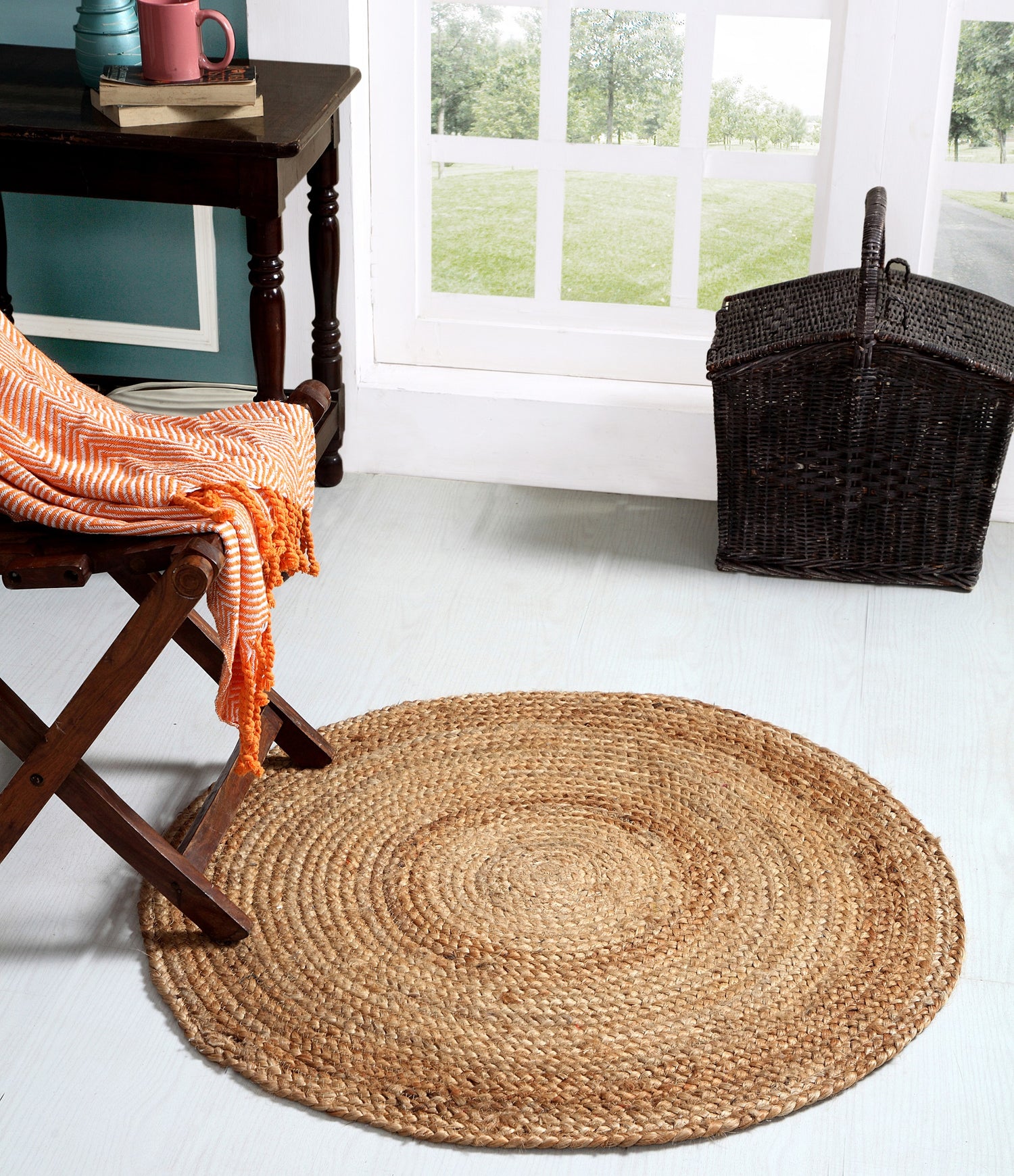 100% Jute Round Braided Modern Floor Rug Carpet