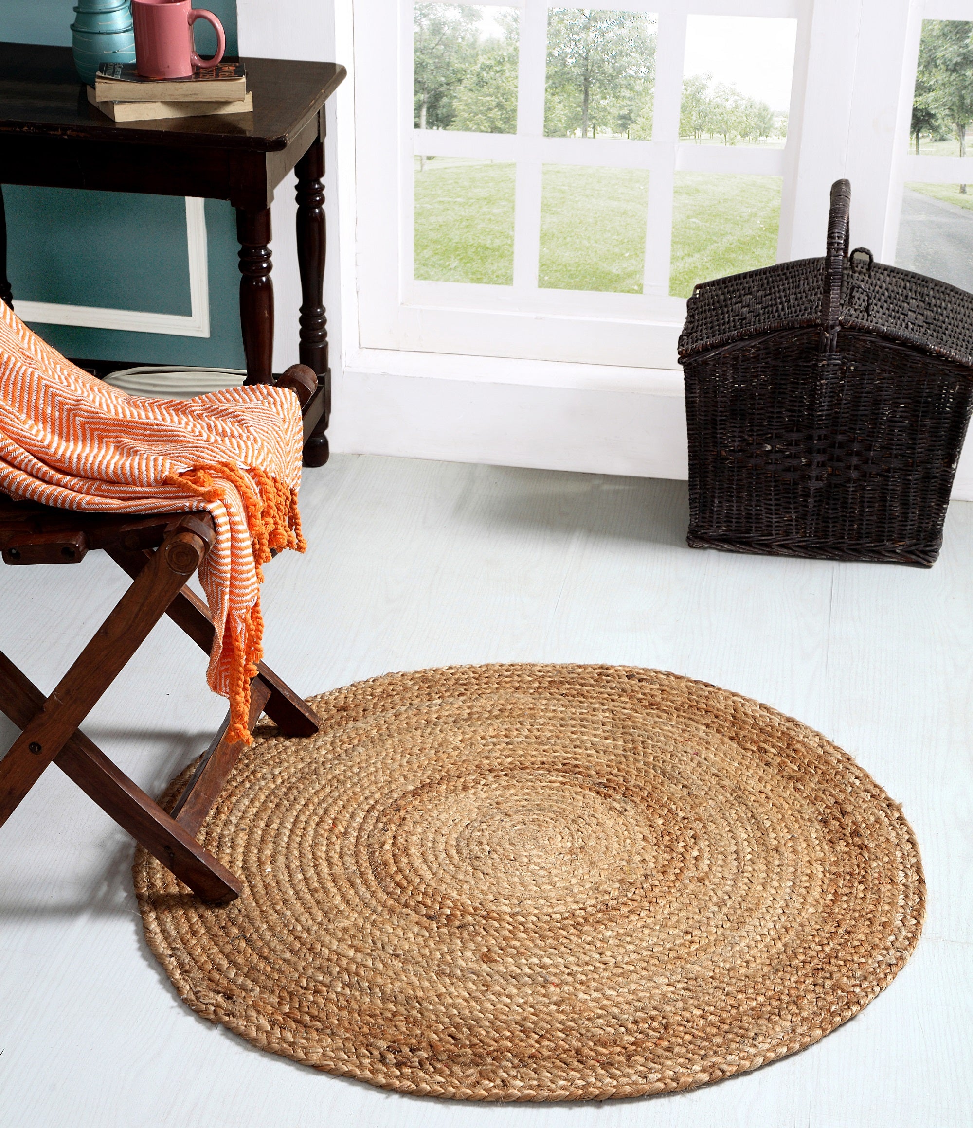 100% Jute Round Braided Modern Floor Rug Carpet