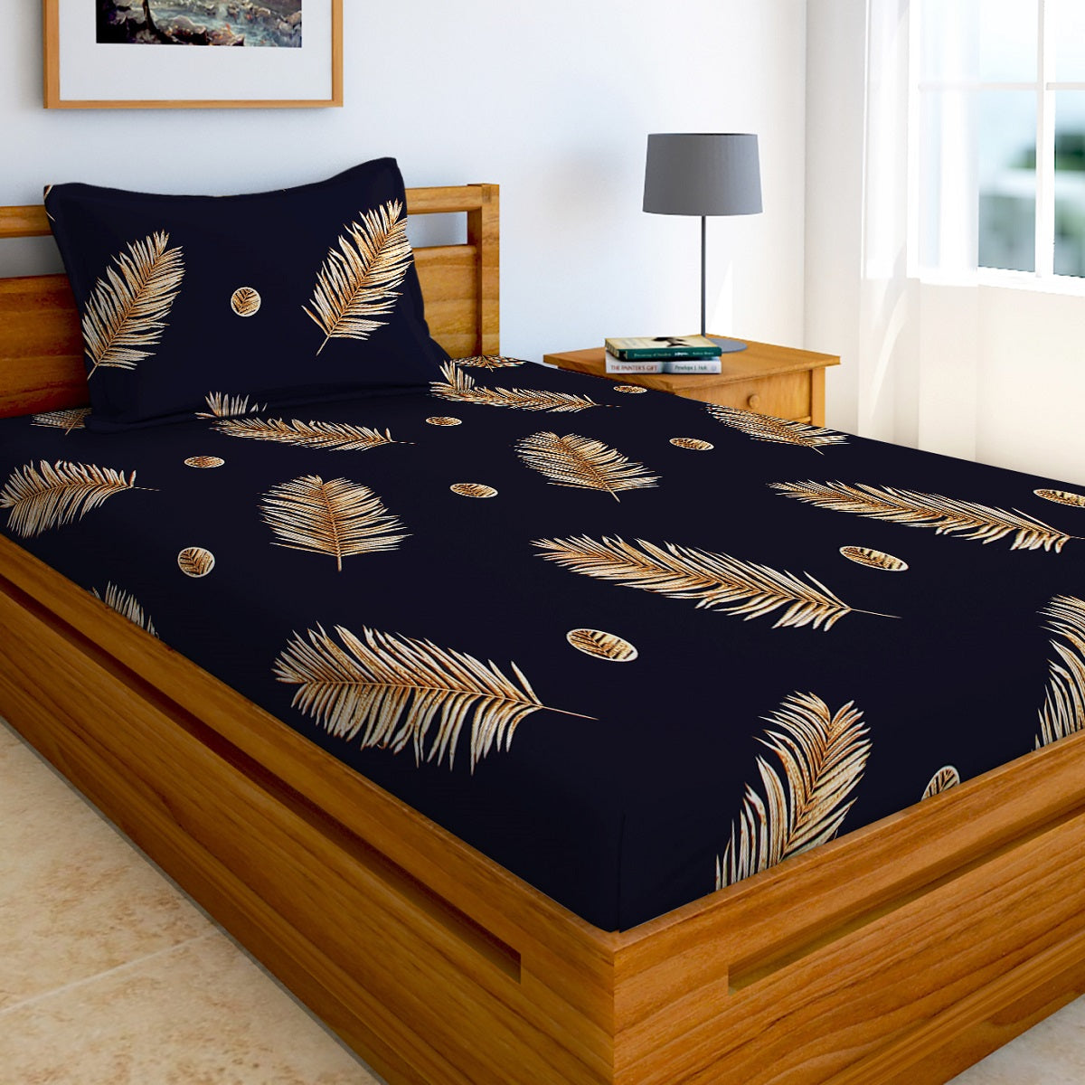 Glace Cotton Abstract Flat Single Bedsheet with 1 Pillow Cover