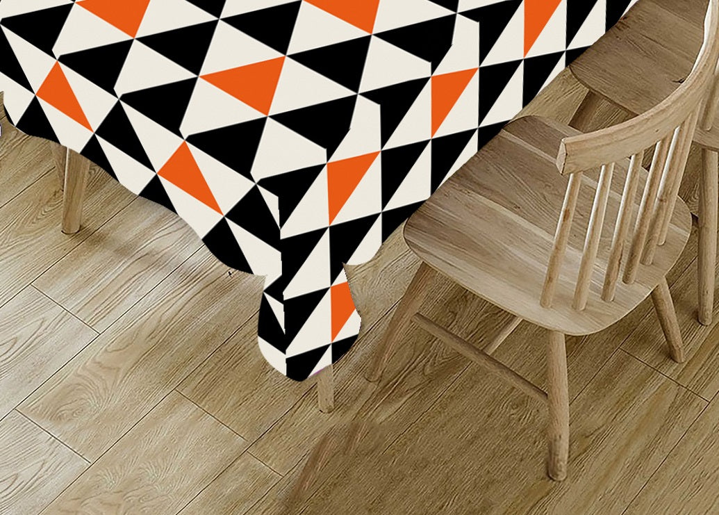Orange and Black Geometric Polyster Table Cover Cloth