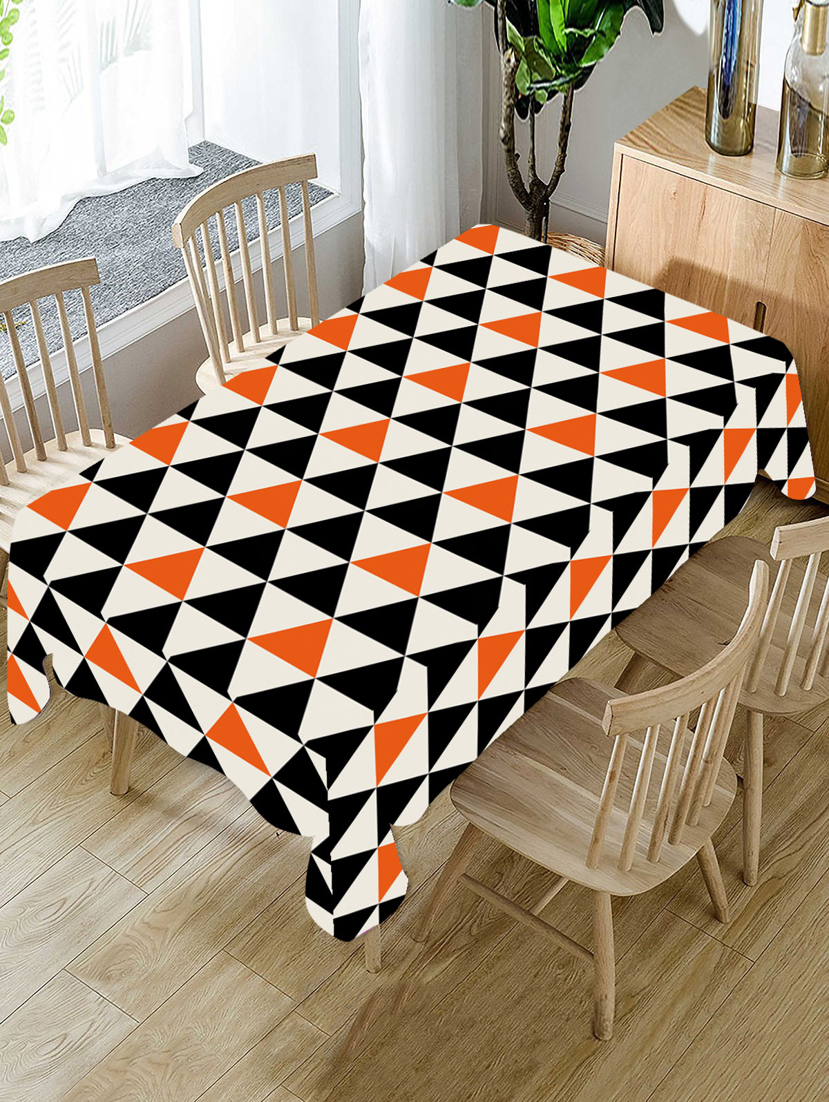 Orange and Black Geometric Polyster Table Cover Cloth