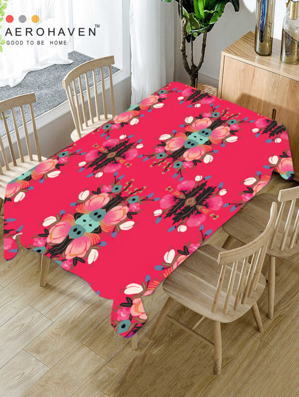 Red Floral HD Printed Modern Table Cover Cloth