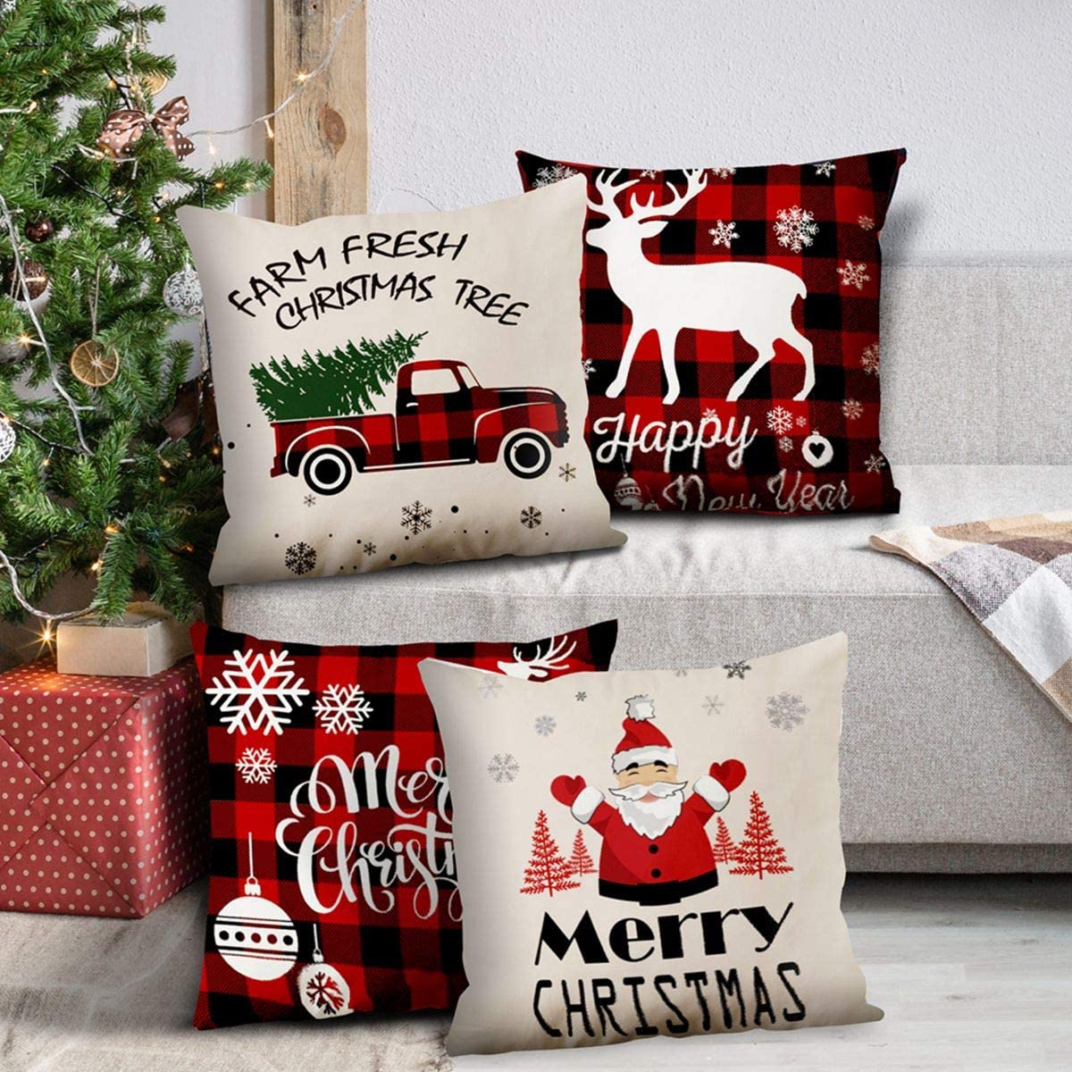 Set of 4 Christmas Designer Decorative Throw Pillow/Cushion Covers