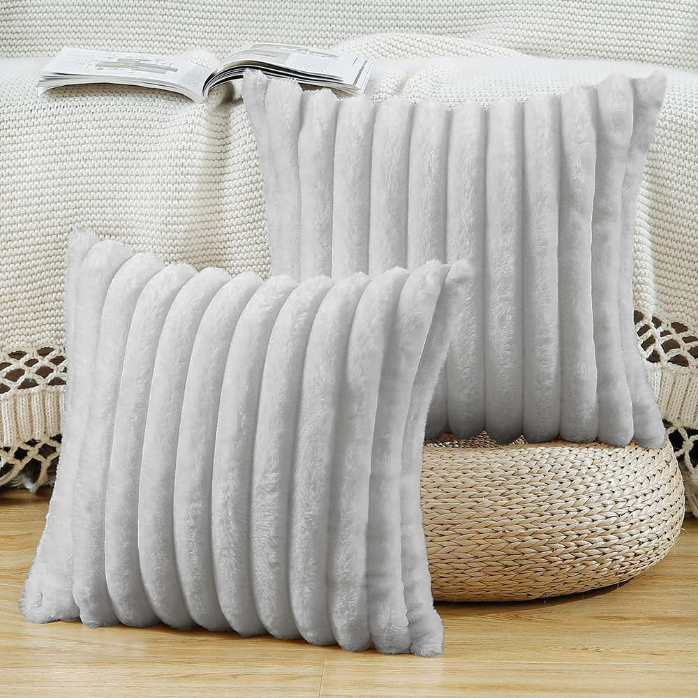 Set of 2 Premium Faux Rabbit Fur Plush Luxury Soft Fluffy Throw/Pillow Cushion Covers