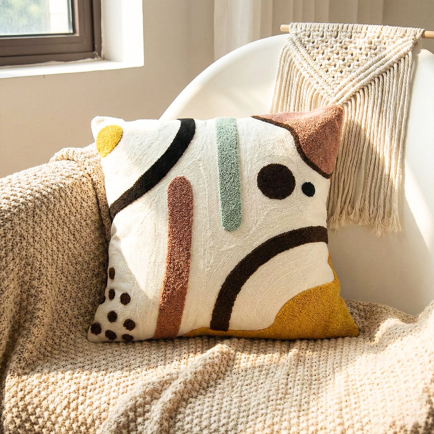 NOMAD SCRIPT Embroidered Cotton Cushion Cover 16x16