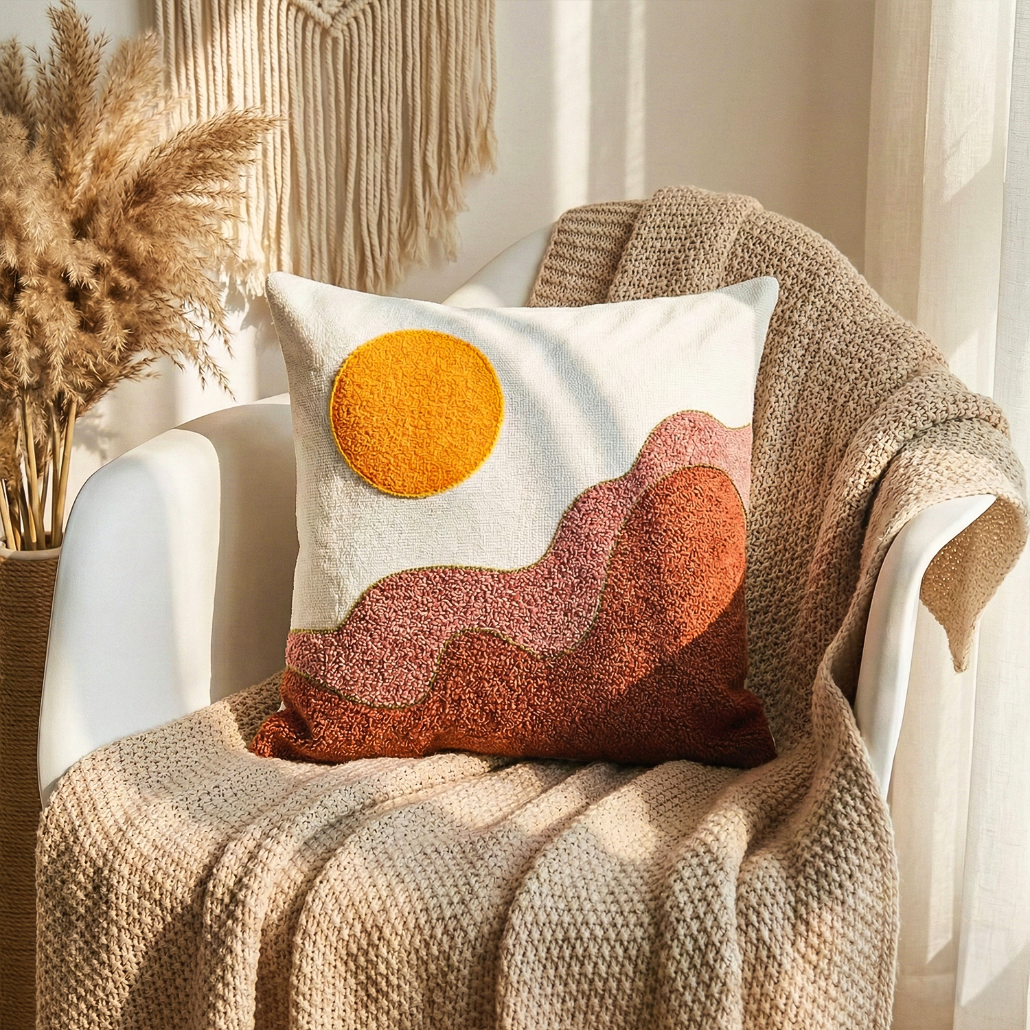 DESSERT DAWN Embroidered Cotton Cushion Cover 16x16