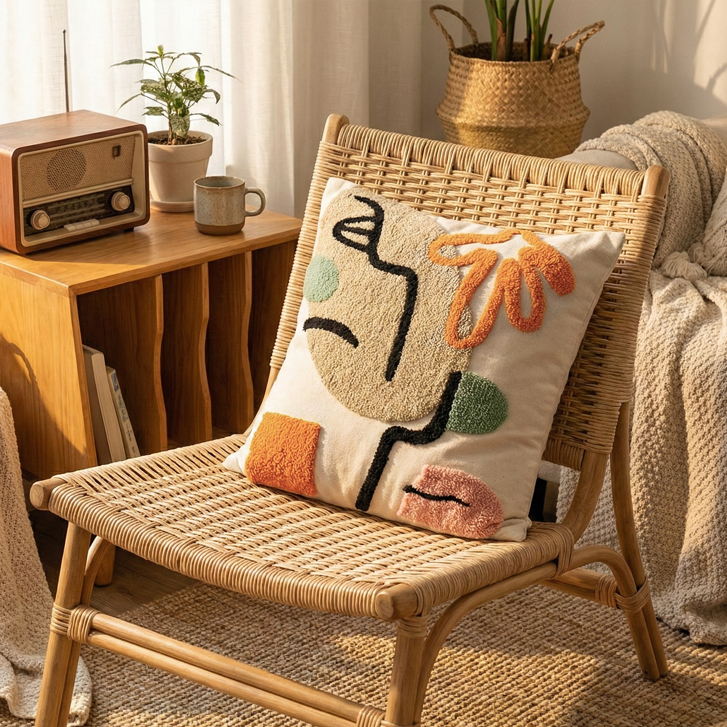 LUNA MUSE Embroidered Cotton Cushion Cover 16x16