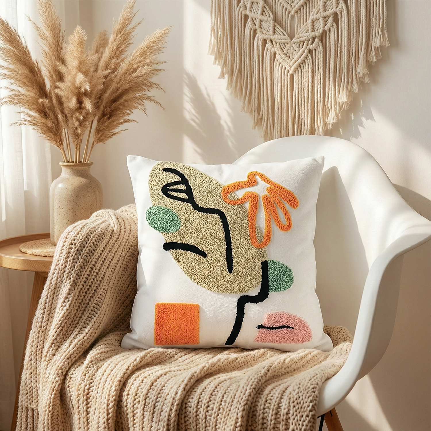LUNA MUSE Embroidered Cotton Cushion Cover 16x16