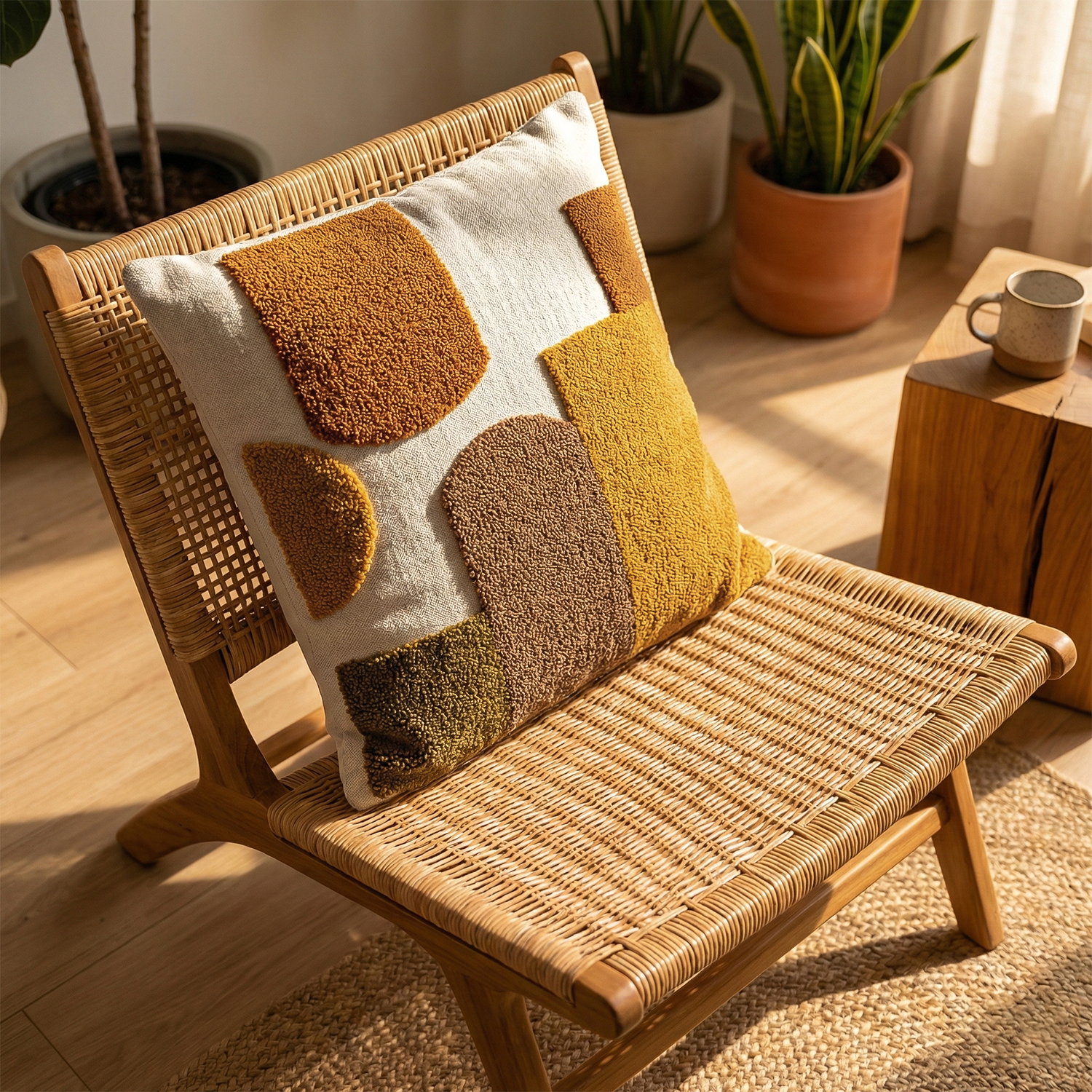 OCHRE MOSAIC Embroidered Cotton Cushion Cover 16x16