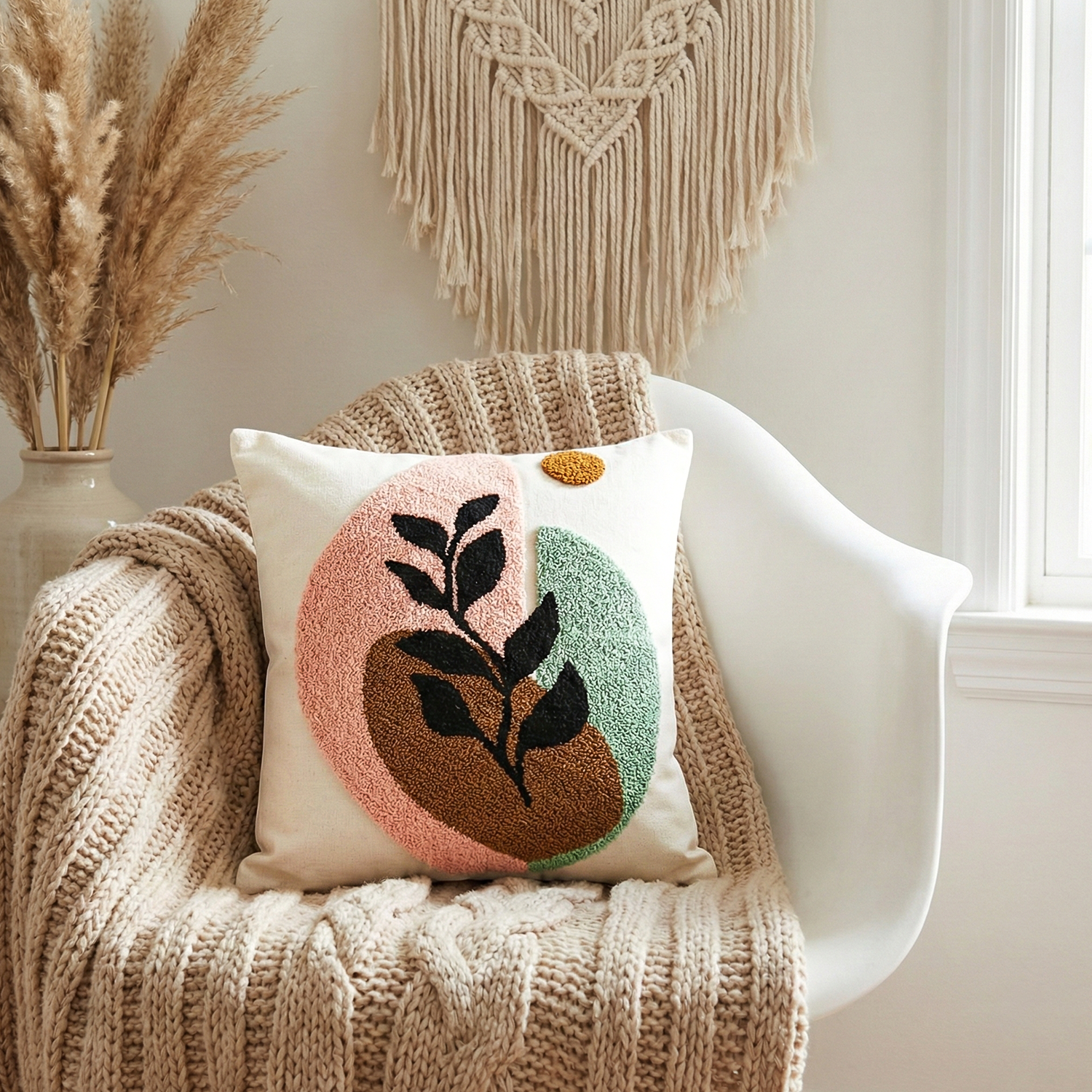 EDEN BLOOM Embroidered Cotton Cushion Cover 16x16