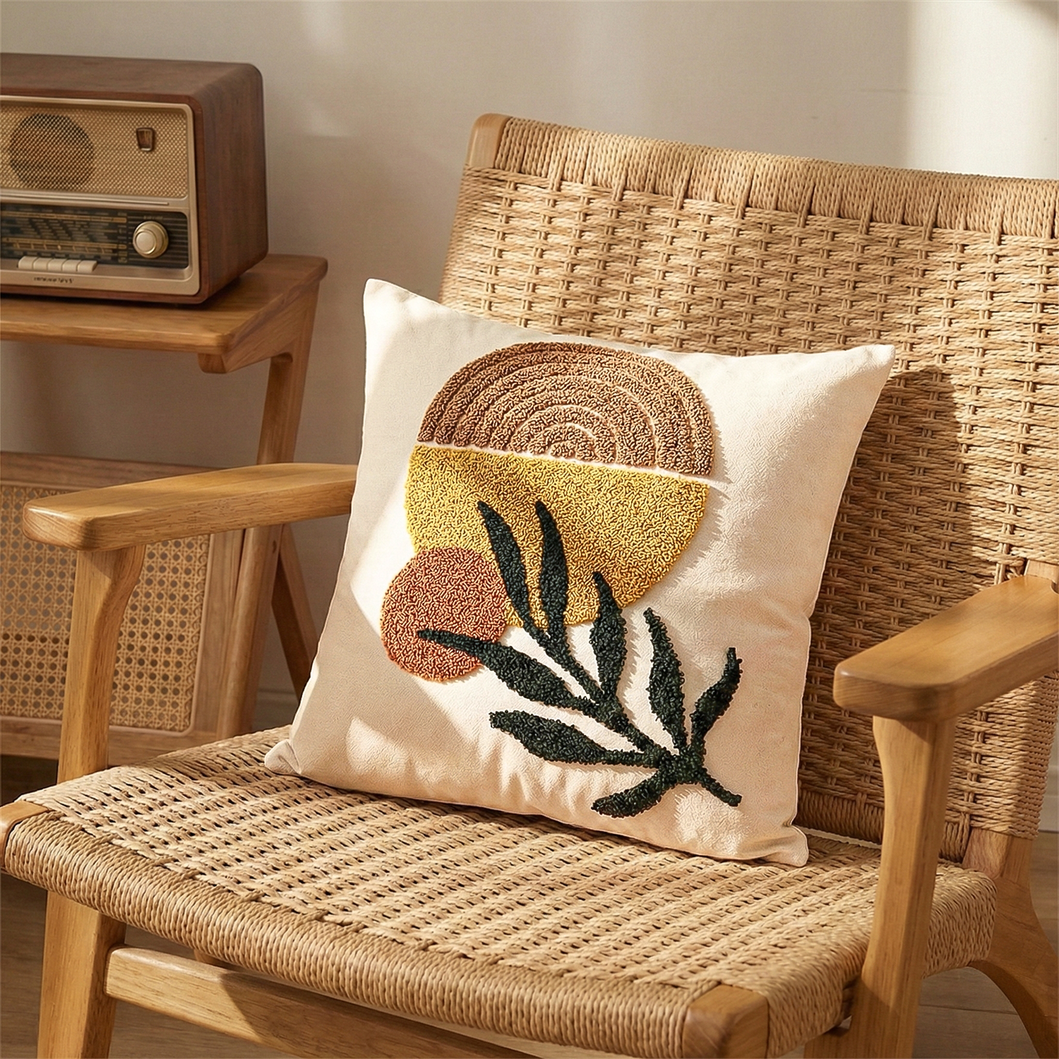 HARVEST FORM Embroidered Cotton Cushion Cover 16x16