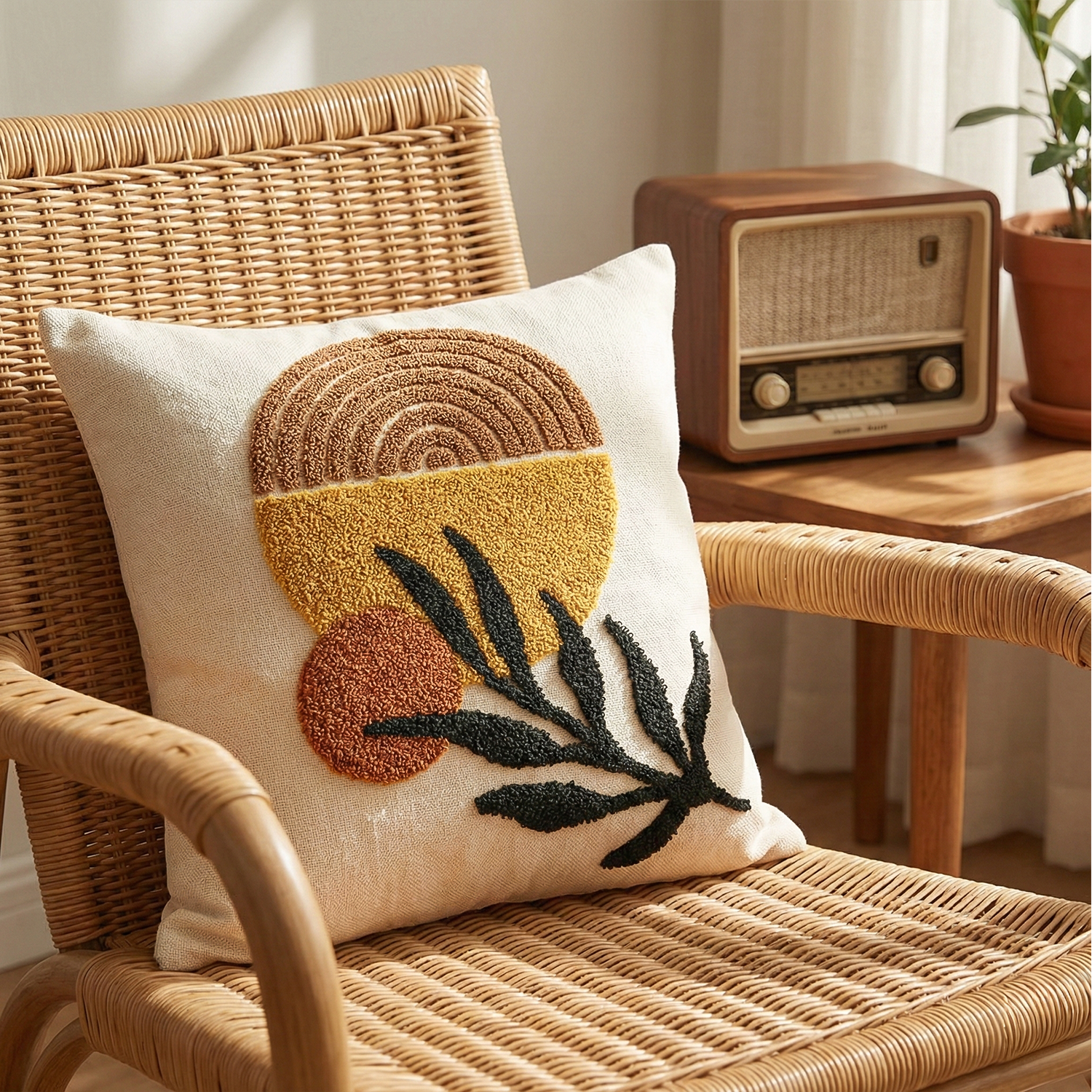 HARVEST FORM Embroidered Cotton Cushion Cover 16x16