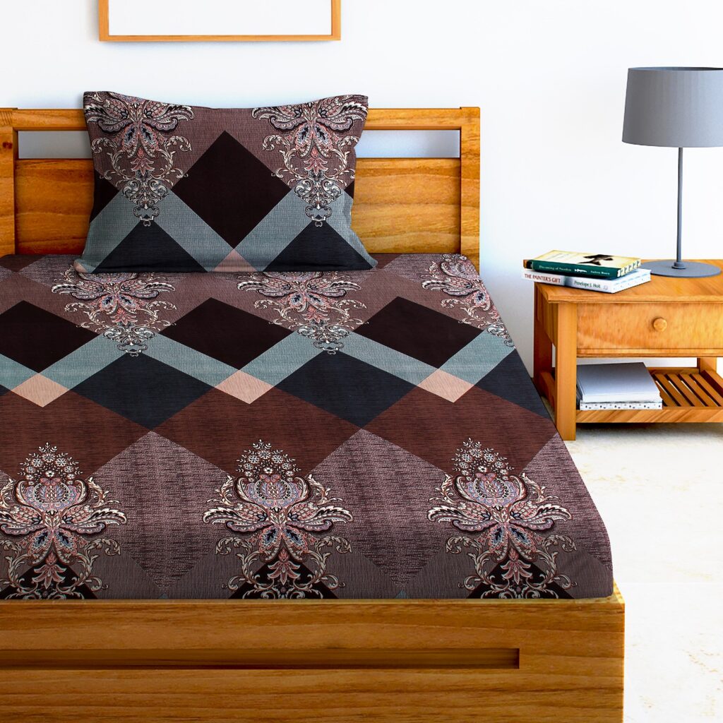 Glace Cotton Damask Flat Single Bedsheet with 1 Pillow Cover