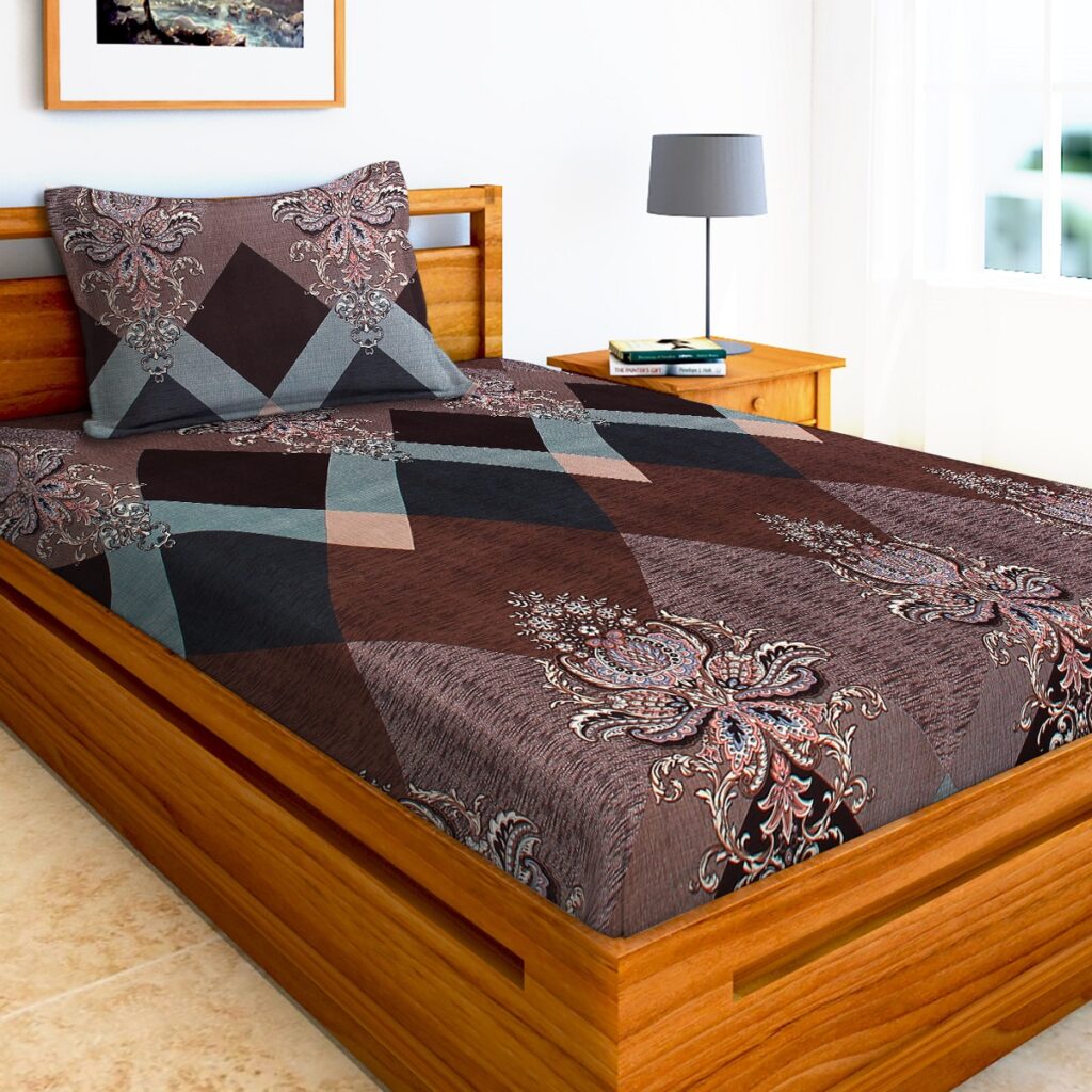 Glace Cotton Damask Flat Single Bedsheet with 1 Pillow Cover