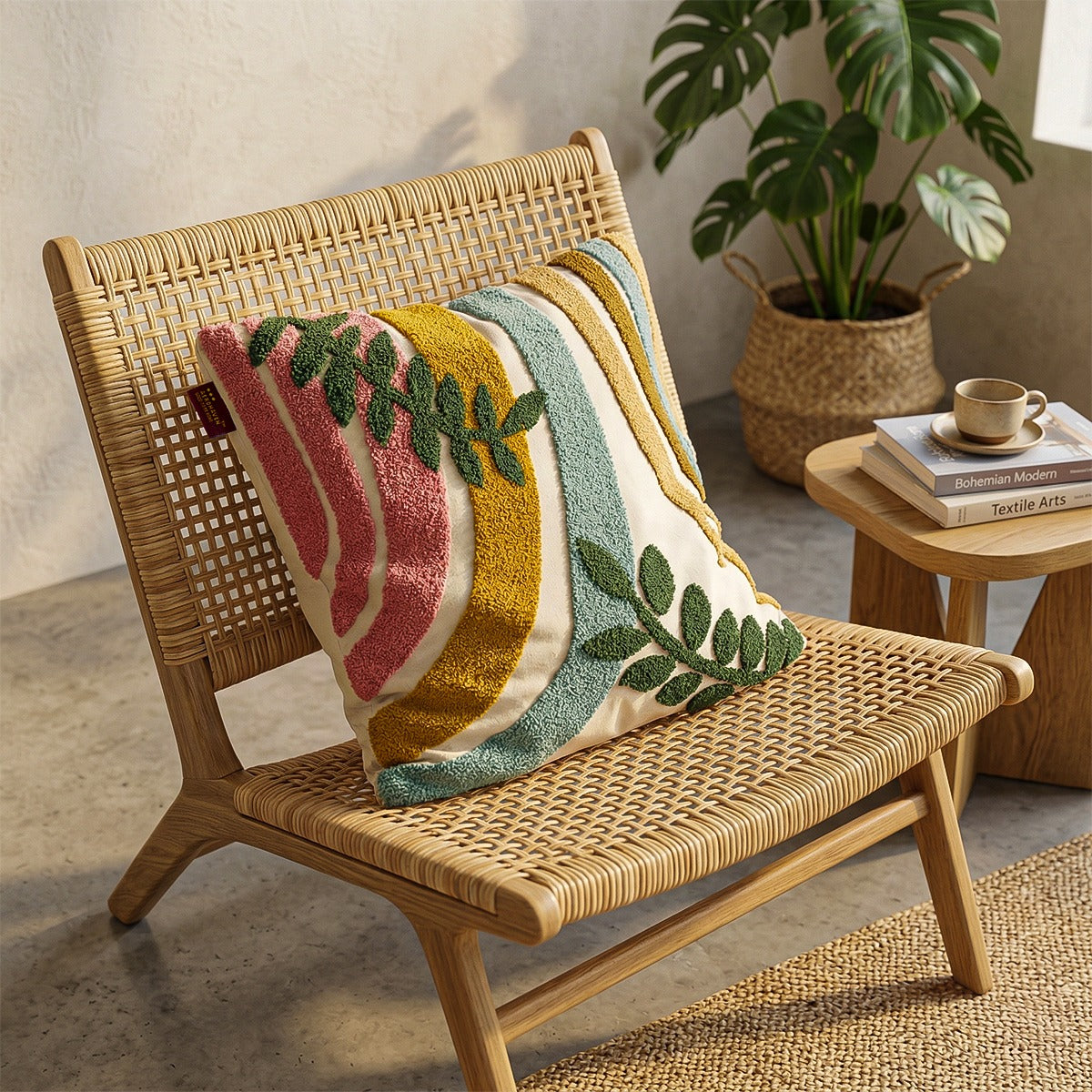 LUNA MUSE Embroidered Cotton Cushion Cover 16x16