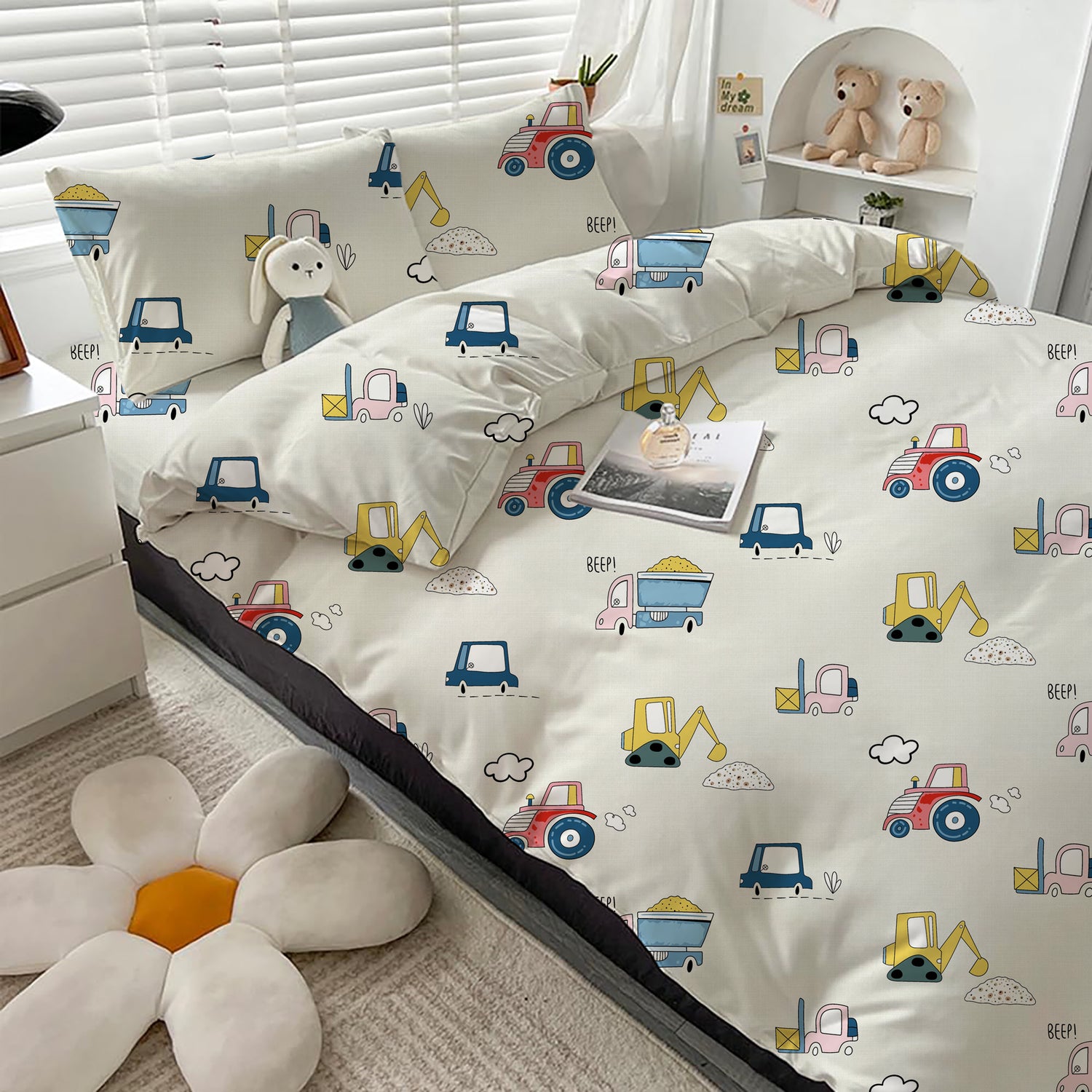 AEROHAVEN Microfiber Cartoon Flat Double Bedsheet with 2 Pillow Covers for kids