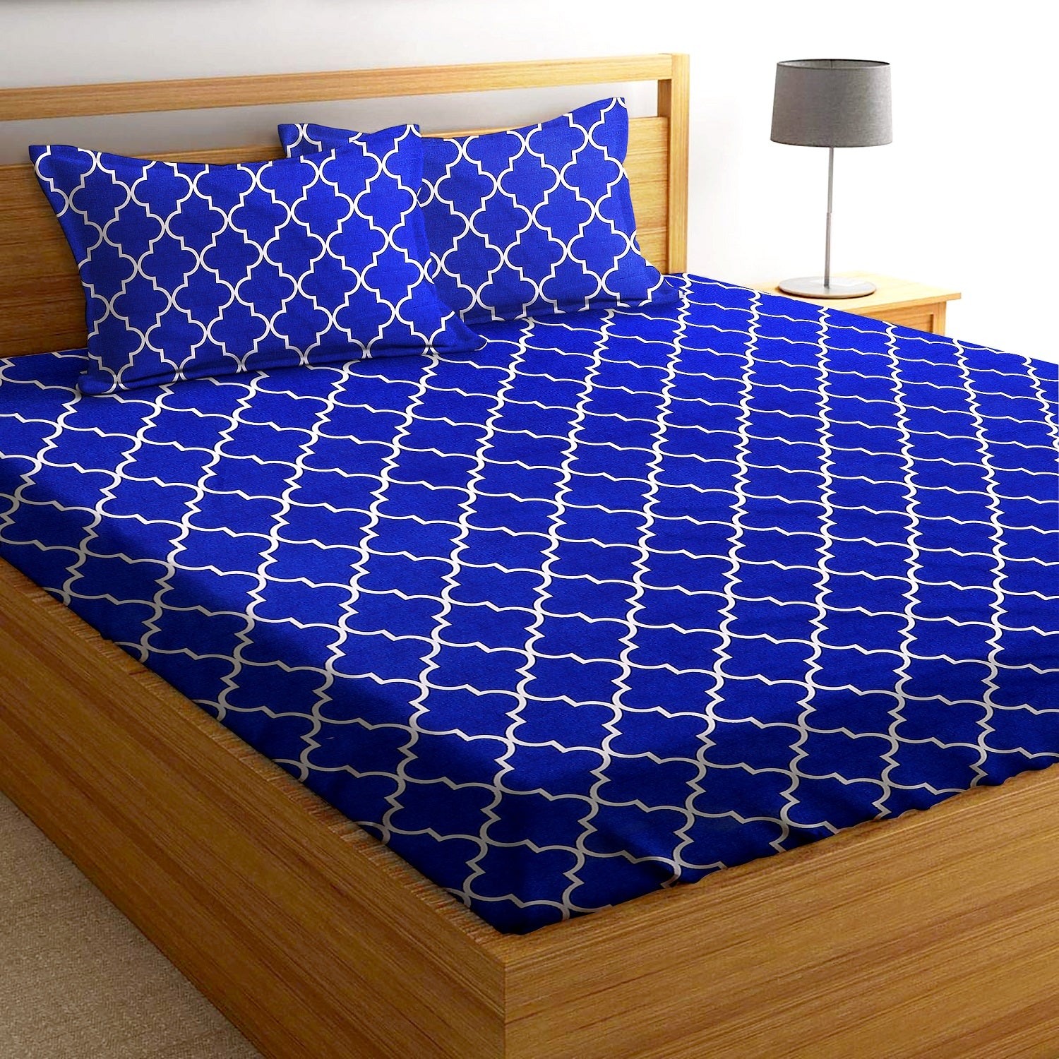 Glace Cotton Moroccan Flat Double Bedsheet with 2 Pillow Covers