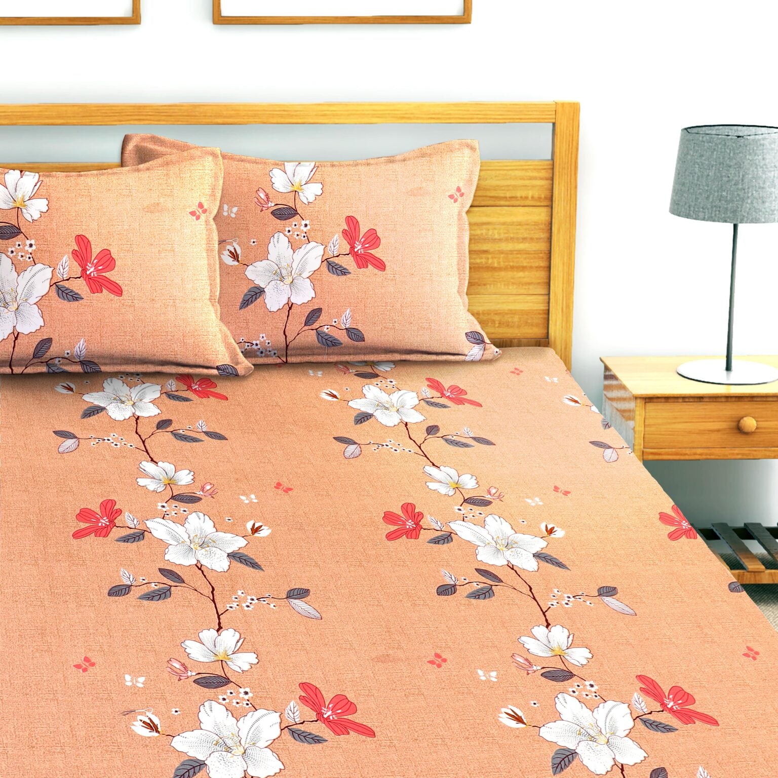 Glace Cotton Floral Flat Double Bedsheet with 2 Pillow Covers