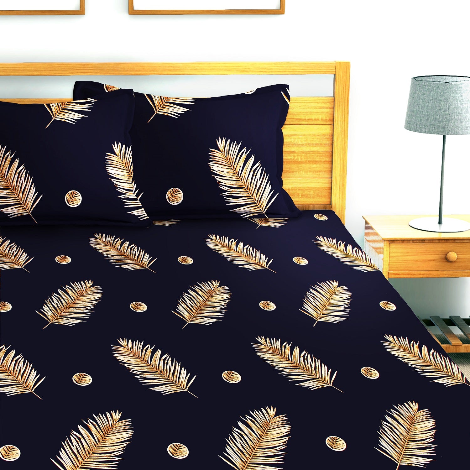 Glace Cotton Abstract Flat Double Bedsheet with 2 Pillow Covers