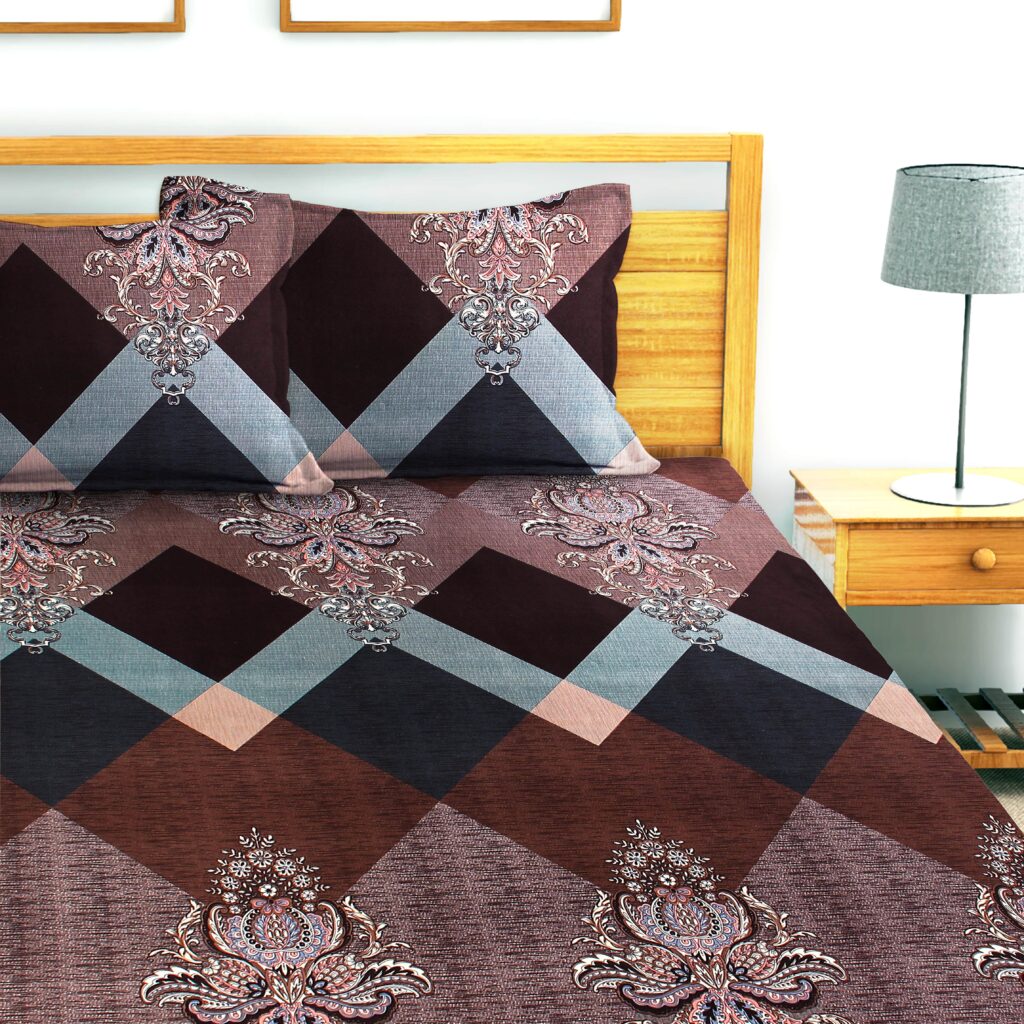Glace Cotton Damask Flat Double Bedsheet with 2 Pillow Covers