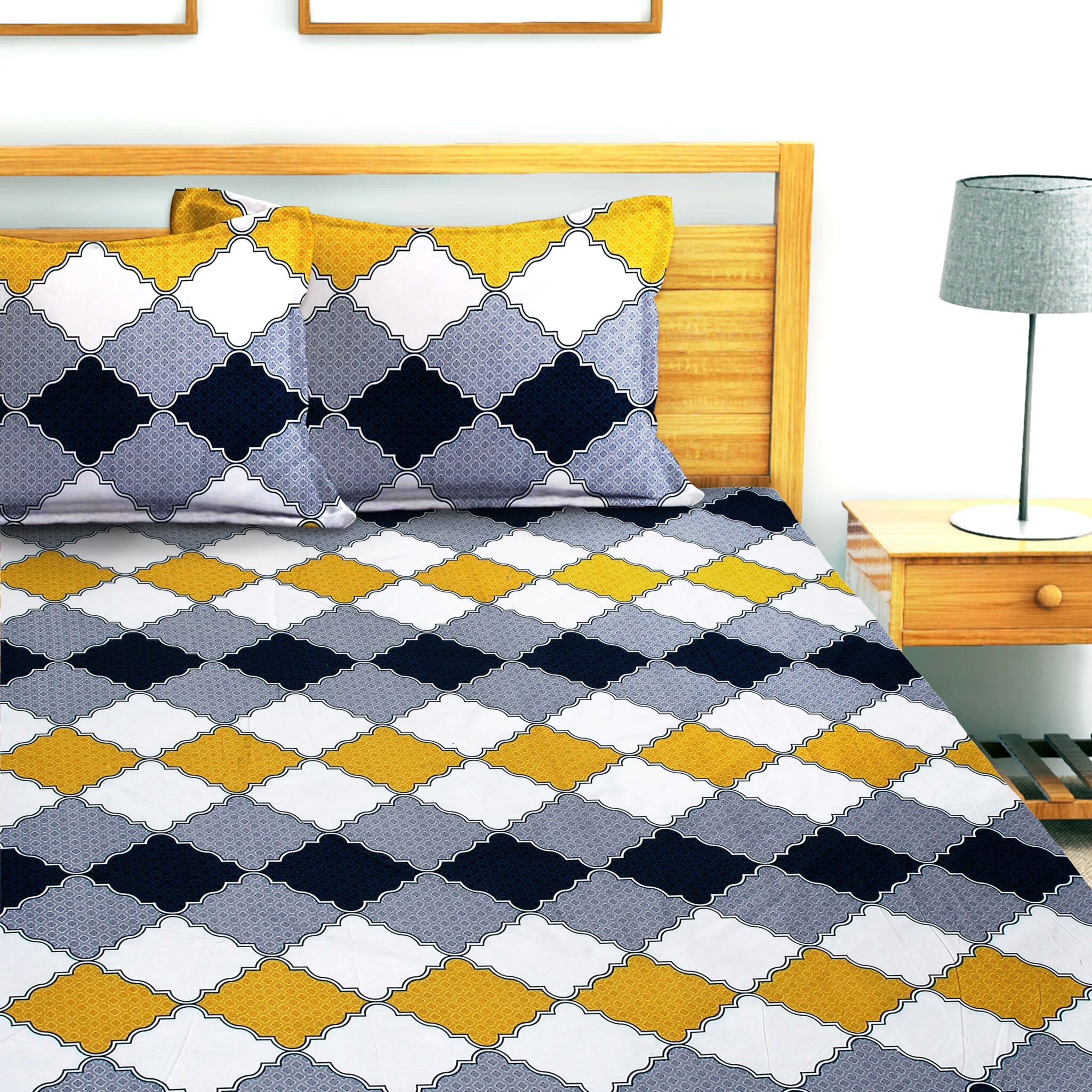 Glace Cotton Abstract Flat Double Bedsheet with 2 Pillow Covers