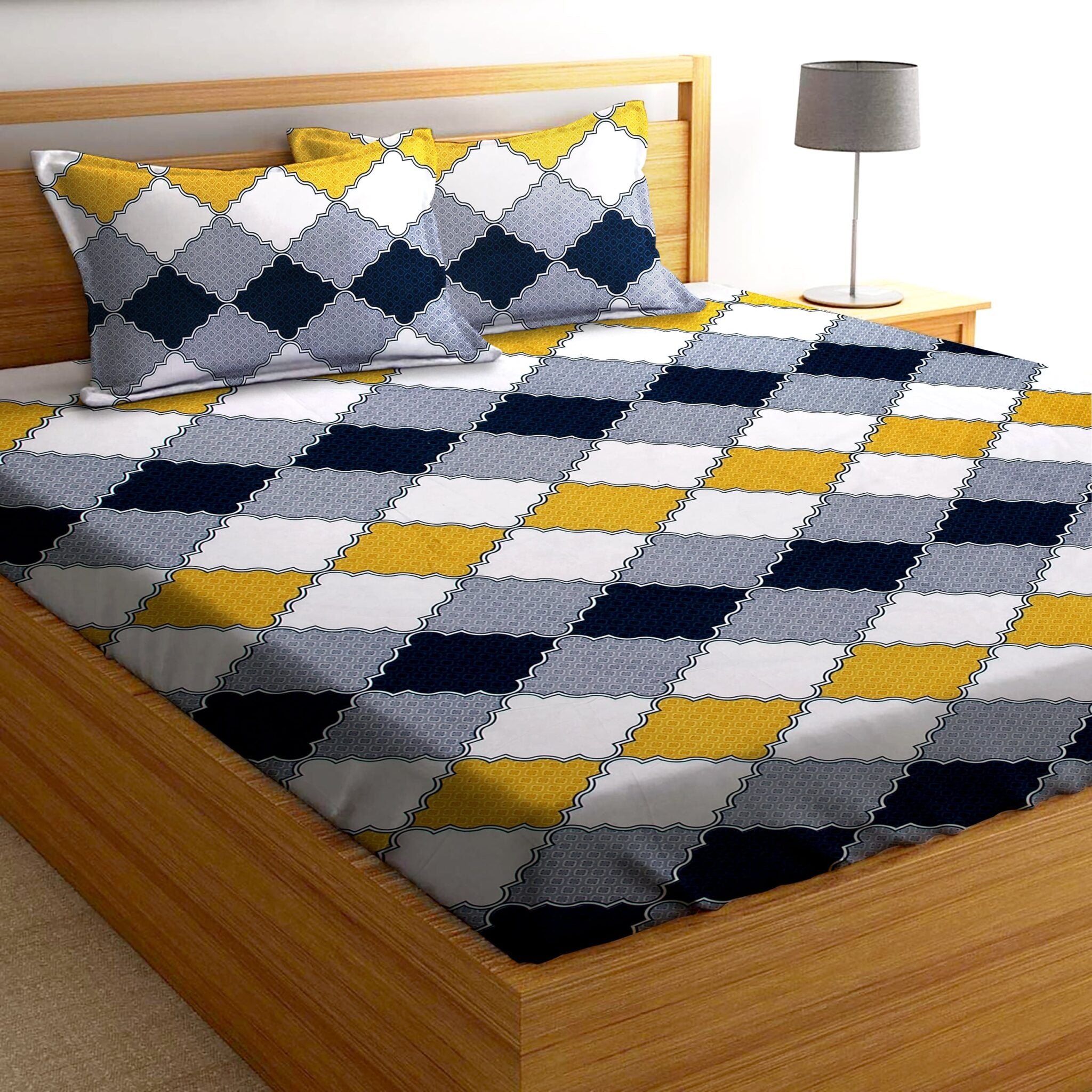 Glace Cotton Abstract Flat Double Bedsheet with 2 Pillow Covers