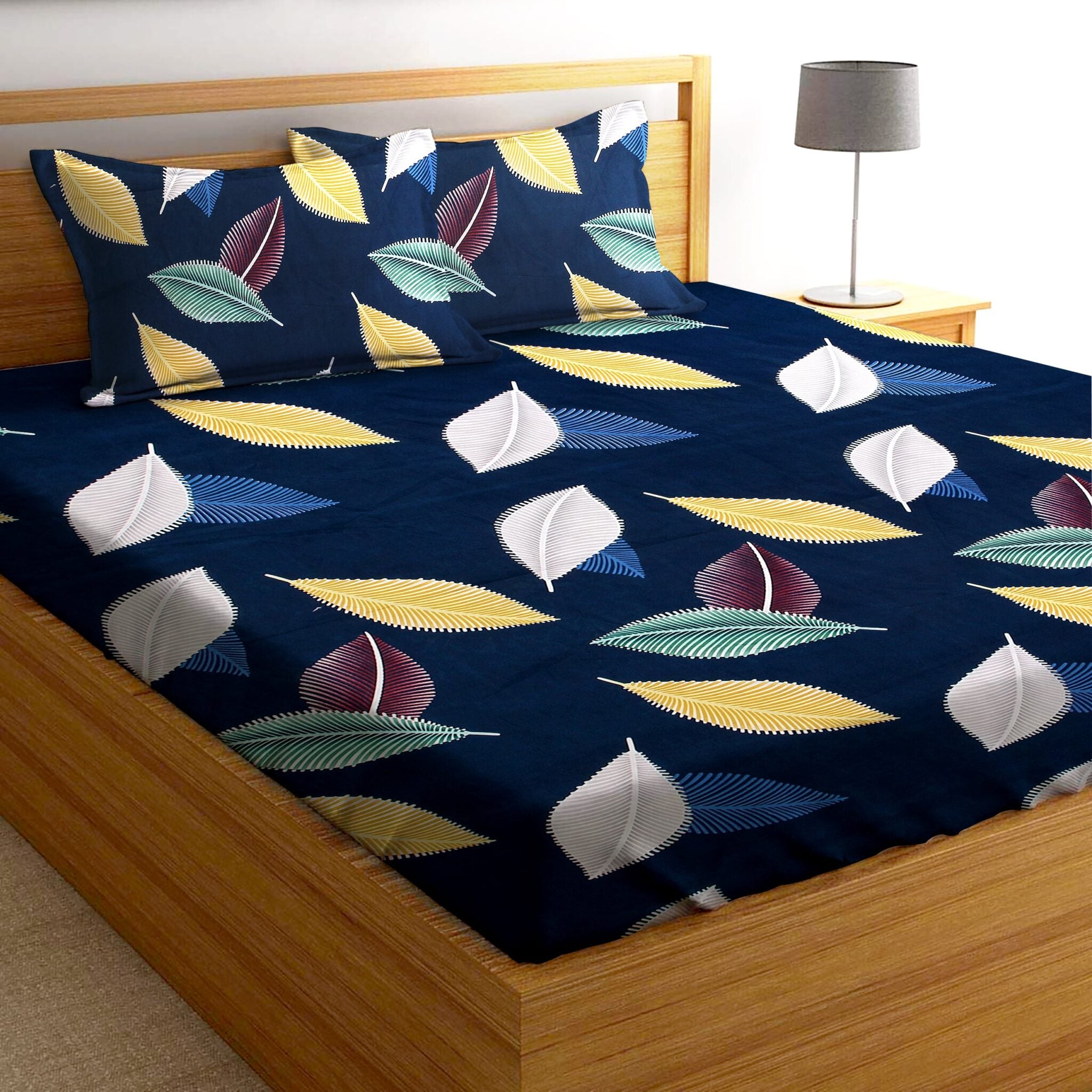Glace Cotton Abstract Flat Double Bedsheet with 2 Pillow Covers