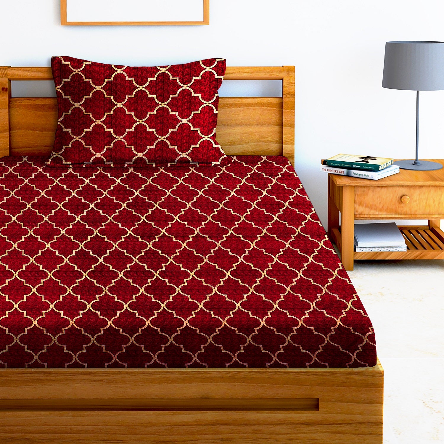 Glace Cotton Moroccan Flat Single Bedsheet with 1 Pillow Cover